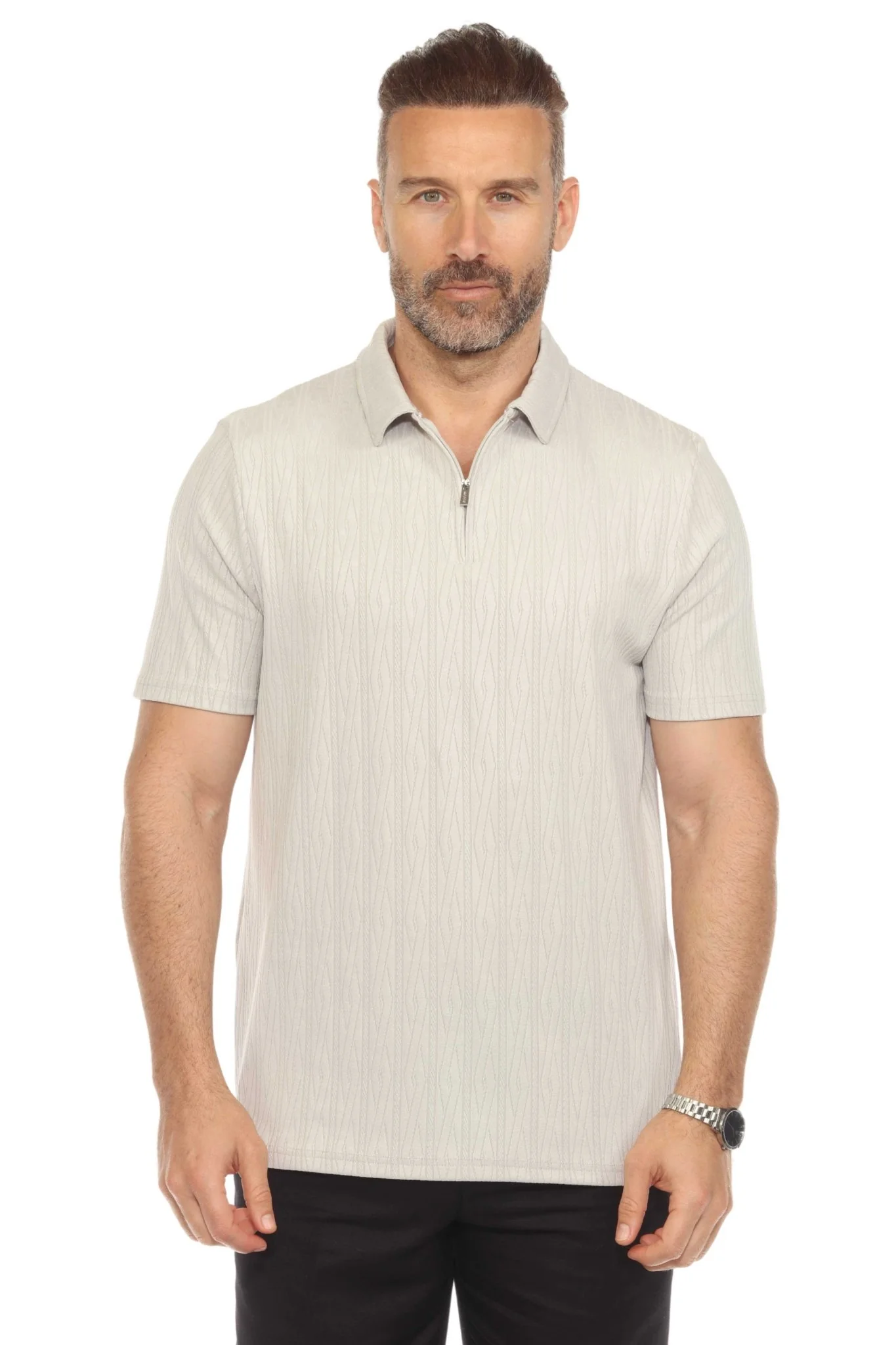 Men's Premium Stylish Polo Shirt with Modern Textured Pattern and Zipper Neckline - Image 19