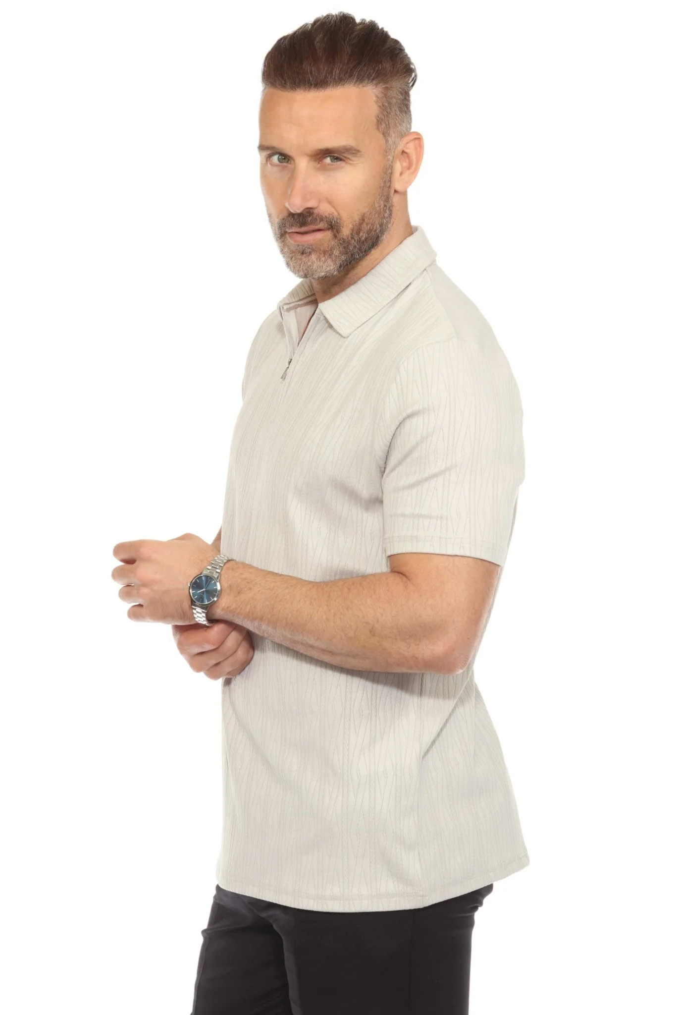 Men's Premium Stylish Polo Shirt with Modern Textured Pattern and Zipper Neckline - Image 25