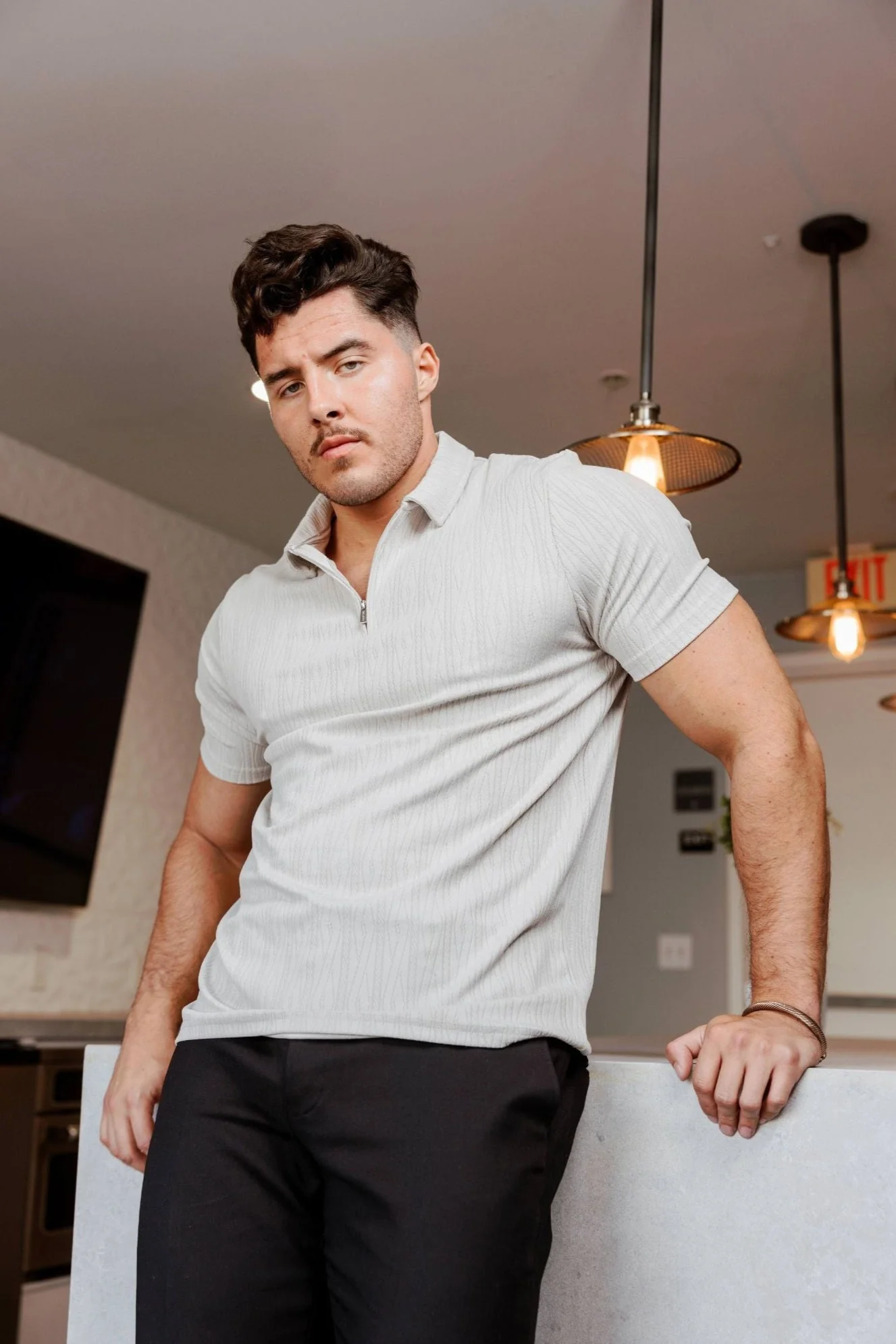 Men's Premium Stylish Polo Shirt with Modern Textured Pattern and Zipper Neckline - Image 3