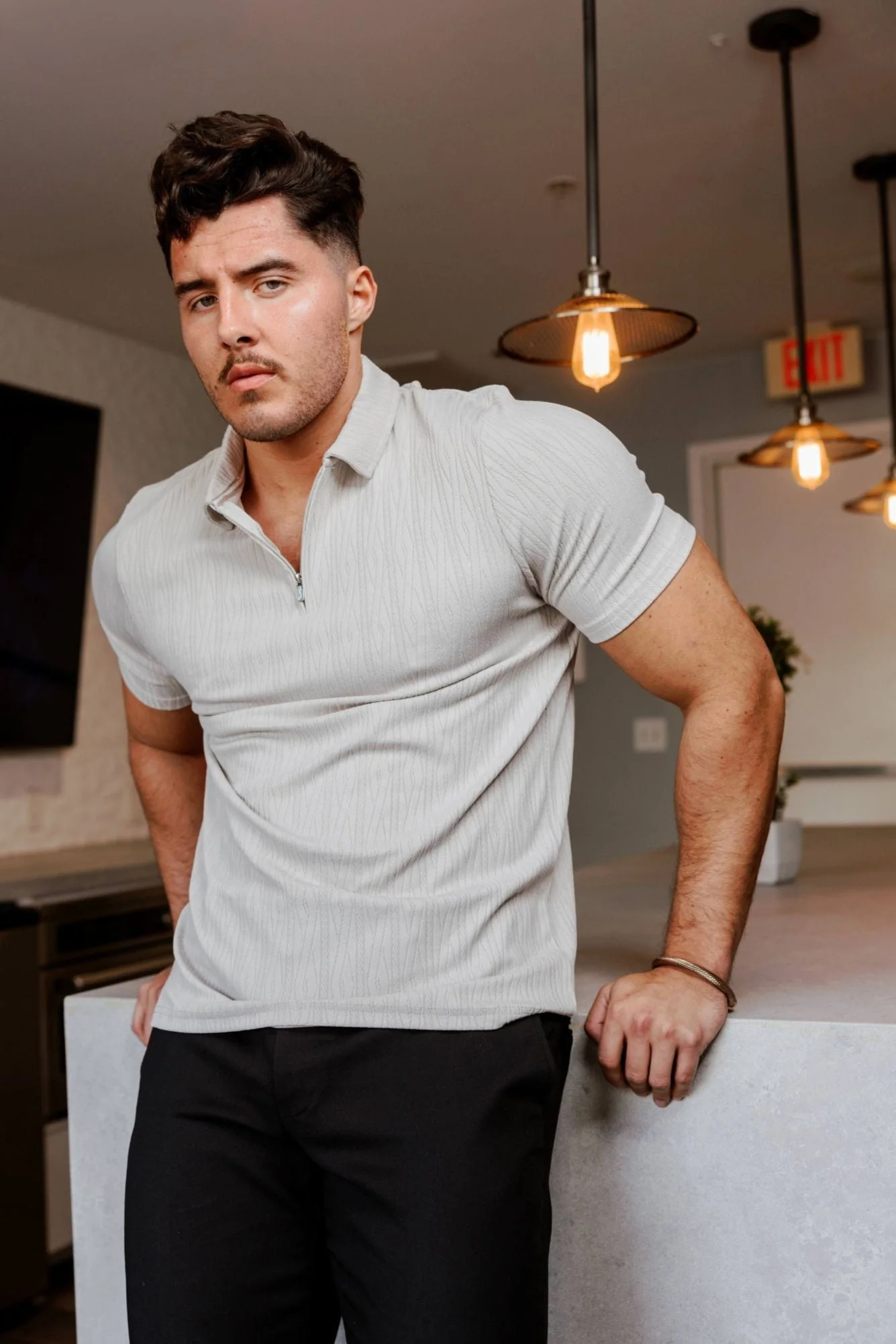 Men's Premium Stylish Polo Shirt with Modern Textured Pattern and Zipper Neckline - Image 7