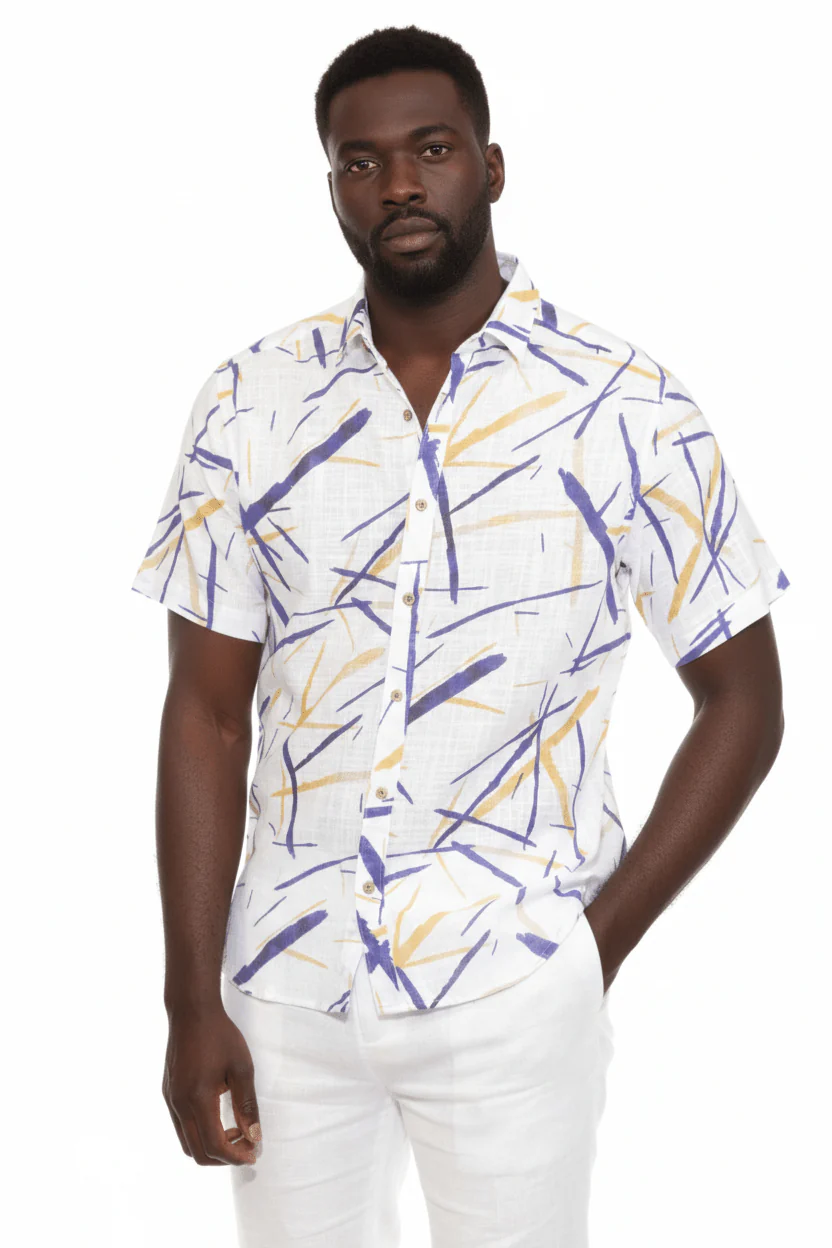 Men's Resort Style Casual Linen Blend Colorful Print Shirt