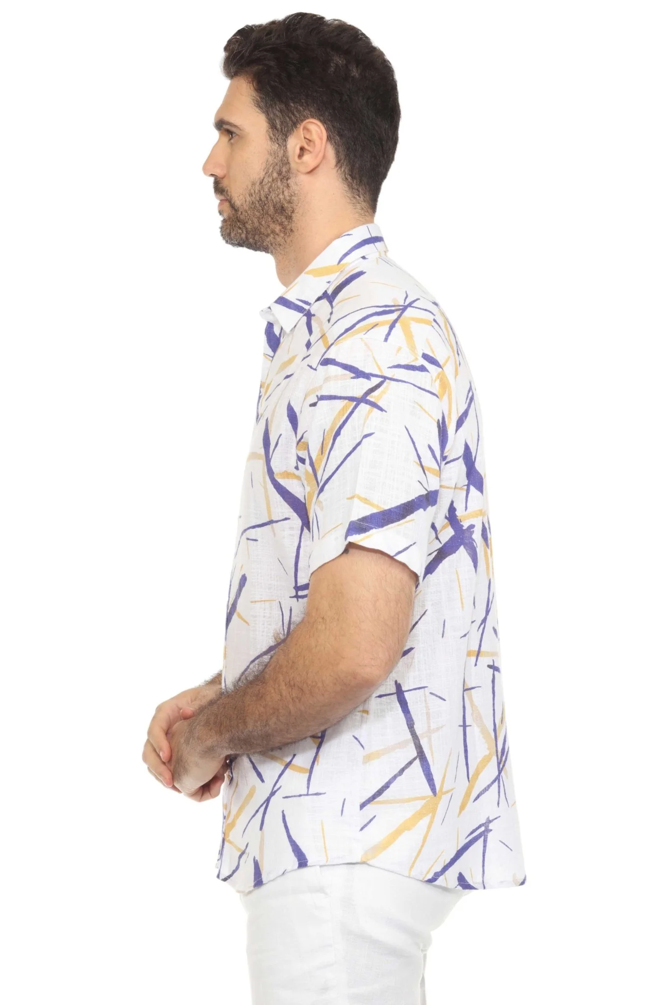 Men's Resort Style Casual Linen Blend Colorful Print Shirt - Image 12