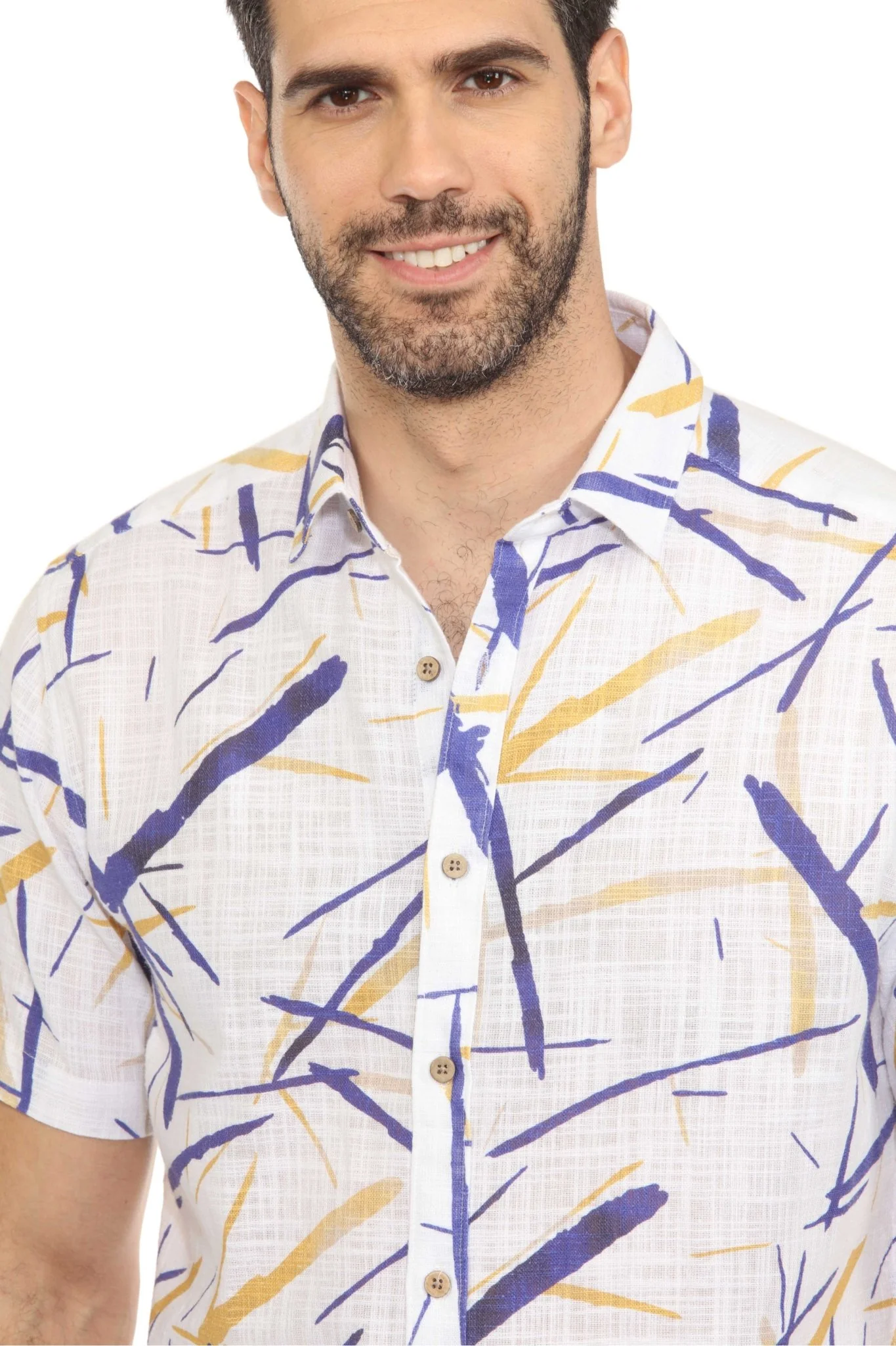 Men's Resort Style Casual Linen Blend Colorful Print Shirt - Image 13