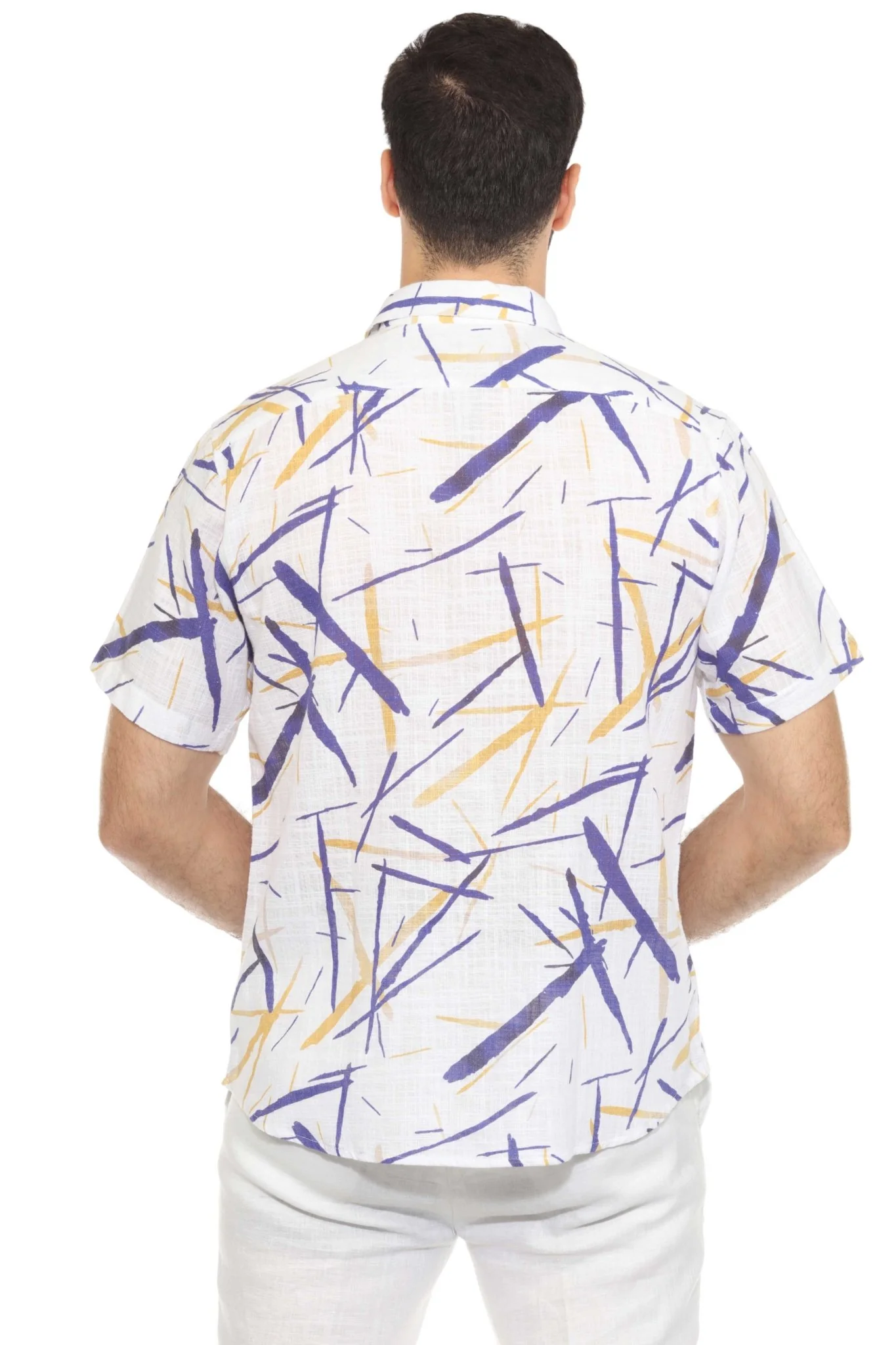 Men's Resort Style Casual Linen Blend Colorful Print Shirt - Image 14