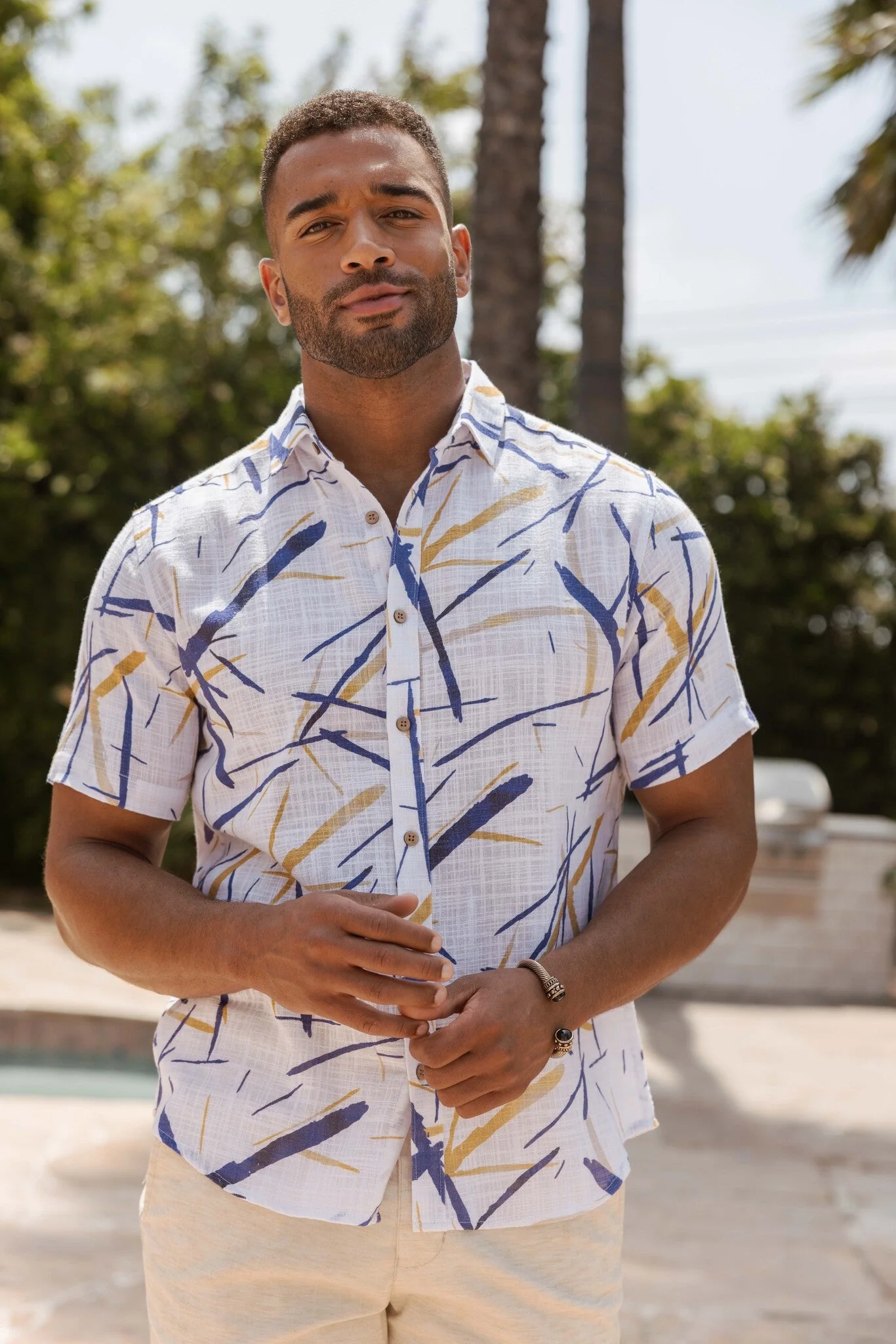Men's Resort Style Casual Linen Blend Colorful Print Shirt - Image 5