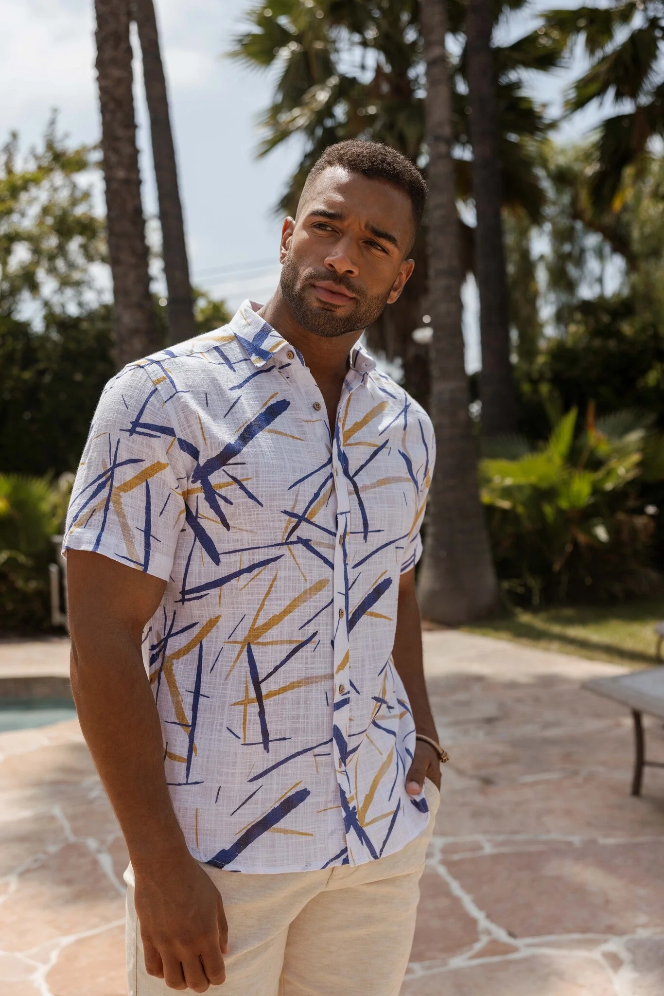 Men's Resort Style Casual Linen Blend Colorful Print Shirt - Image 8