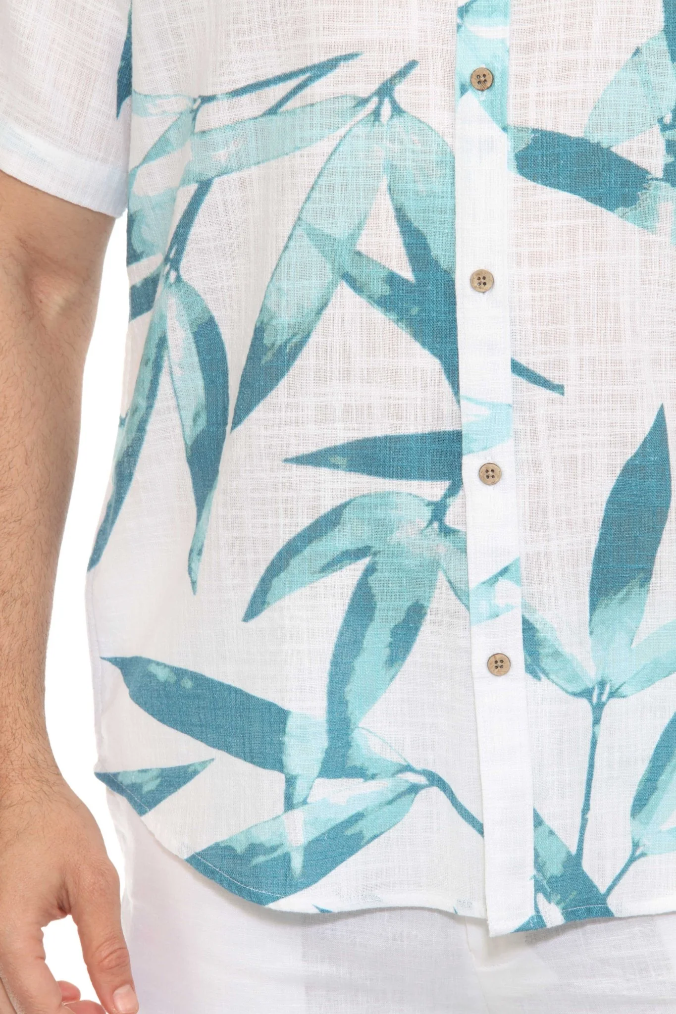 Men's Resort Style Casual Linen Blend Colorful Tropical Leaf Print Shirt - Image 11