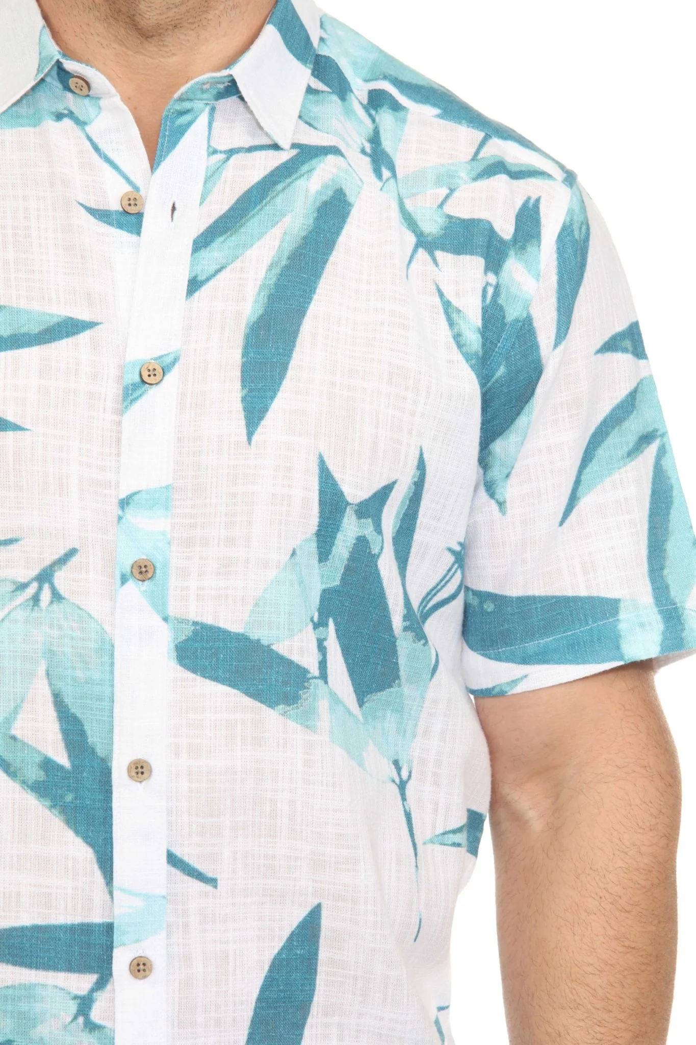 Men's Resort Style Casual Linen Blend Colorful Tropical Leaf Print Shirt - Image 4