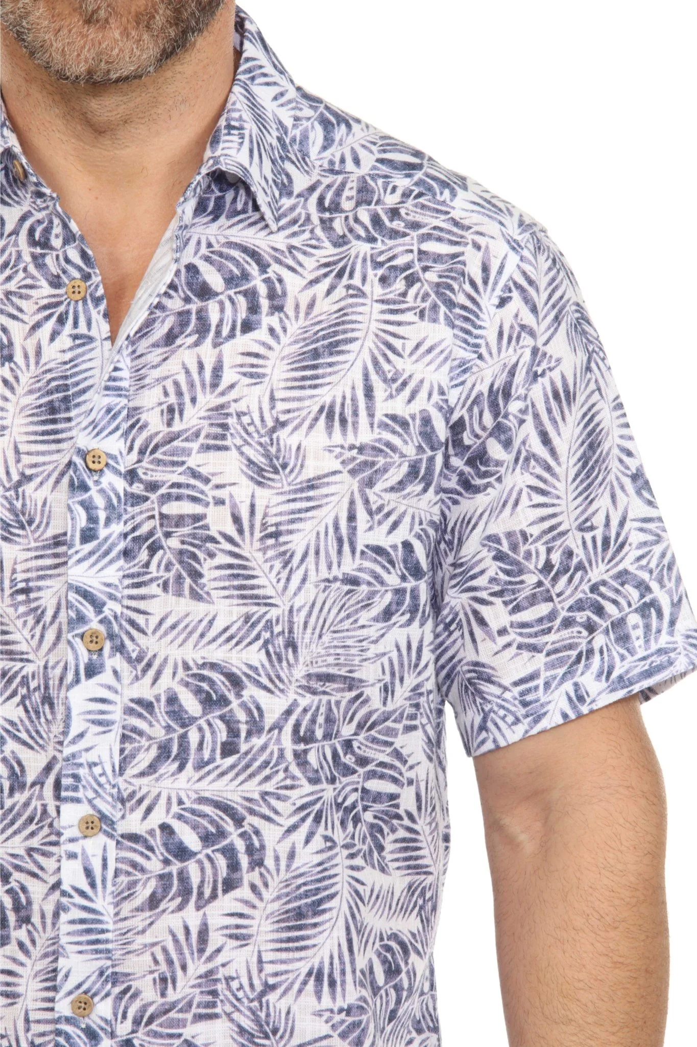 Men's Resort Style Casual Linen Blend Leafy Print Shirt - Image 15