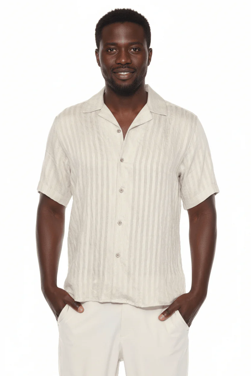 Men's Resort Style Casual Striped Lightweight Rayon Blend Shirt