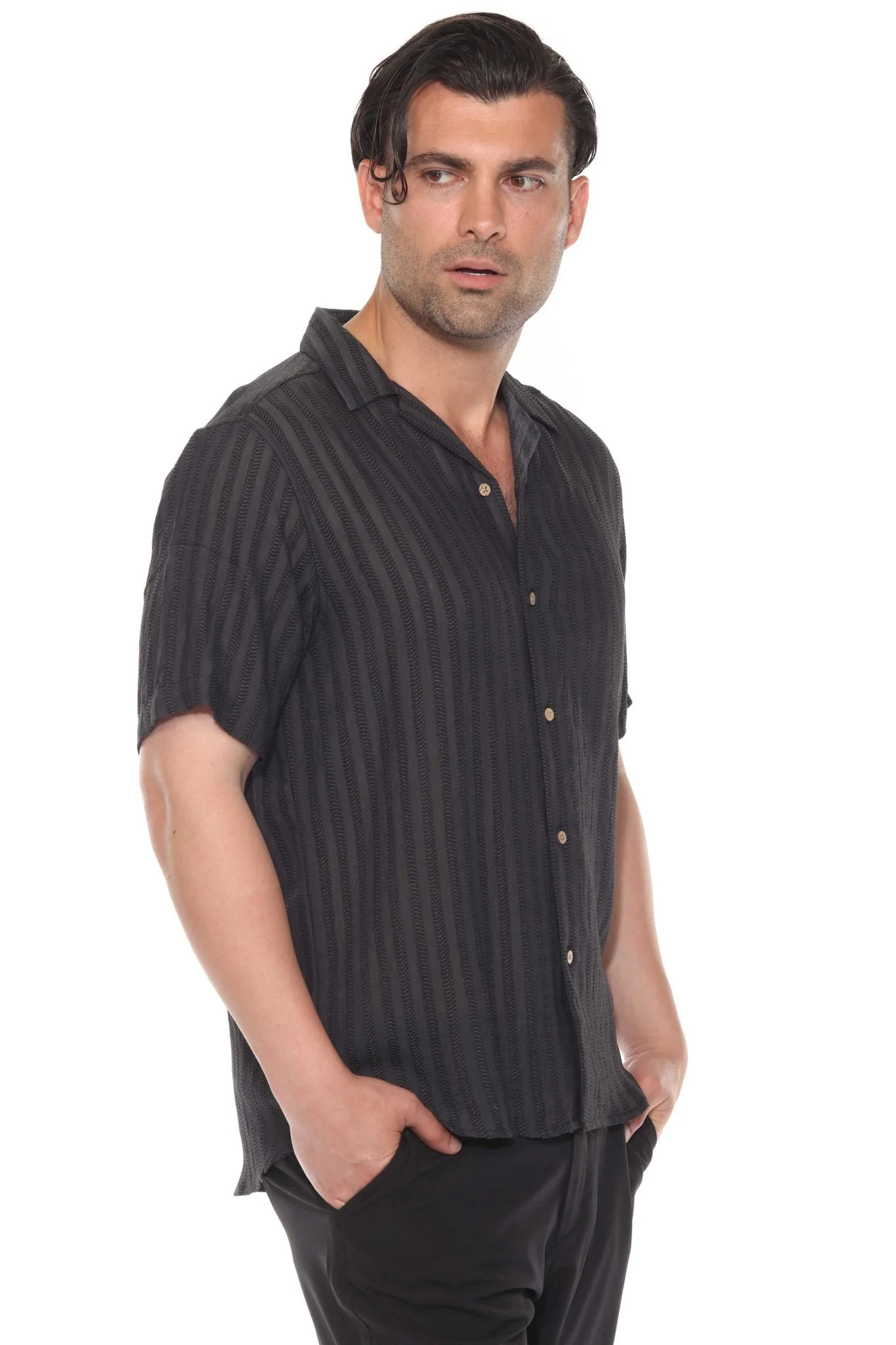 Men's Resort Style Casual Striped Lightweight Rayon Blend Shirt - Image 10