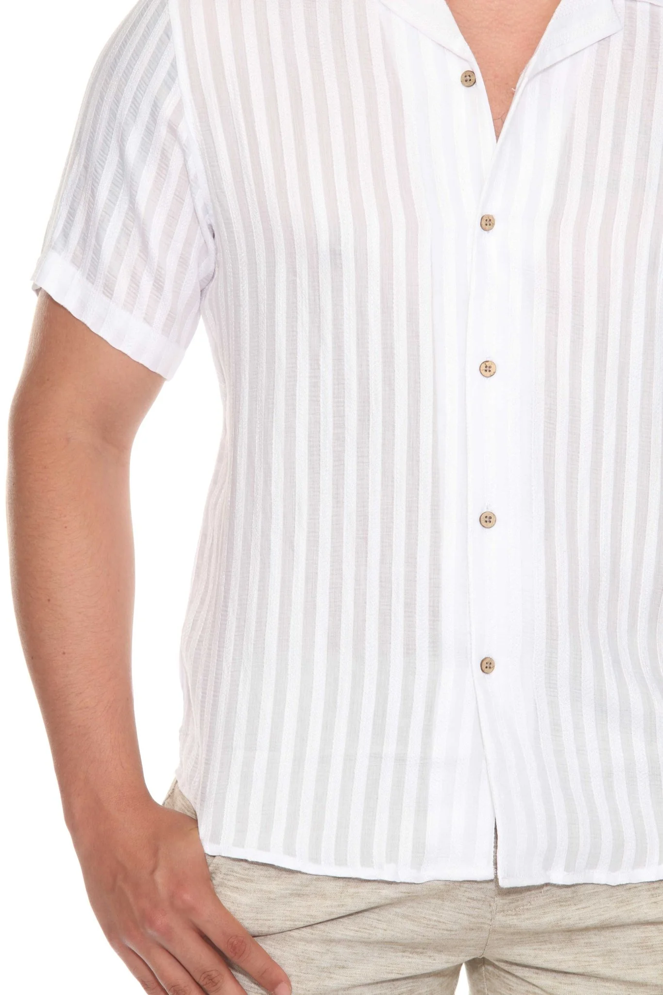 Men's Resort Style Casual Striped Lightweight Rayon Blend Shirt - Image 11