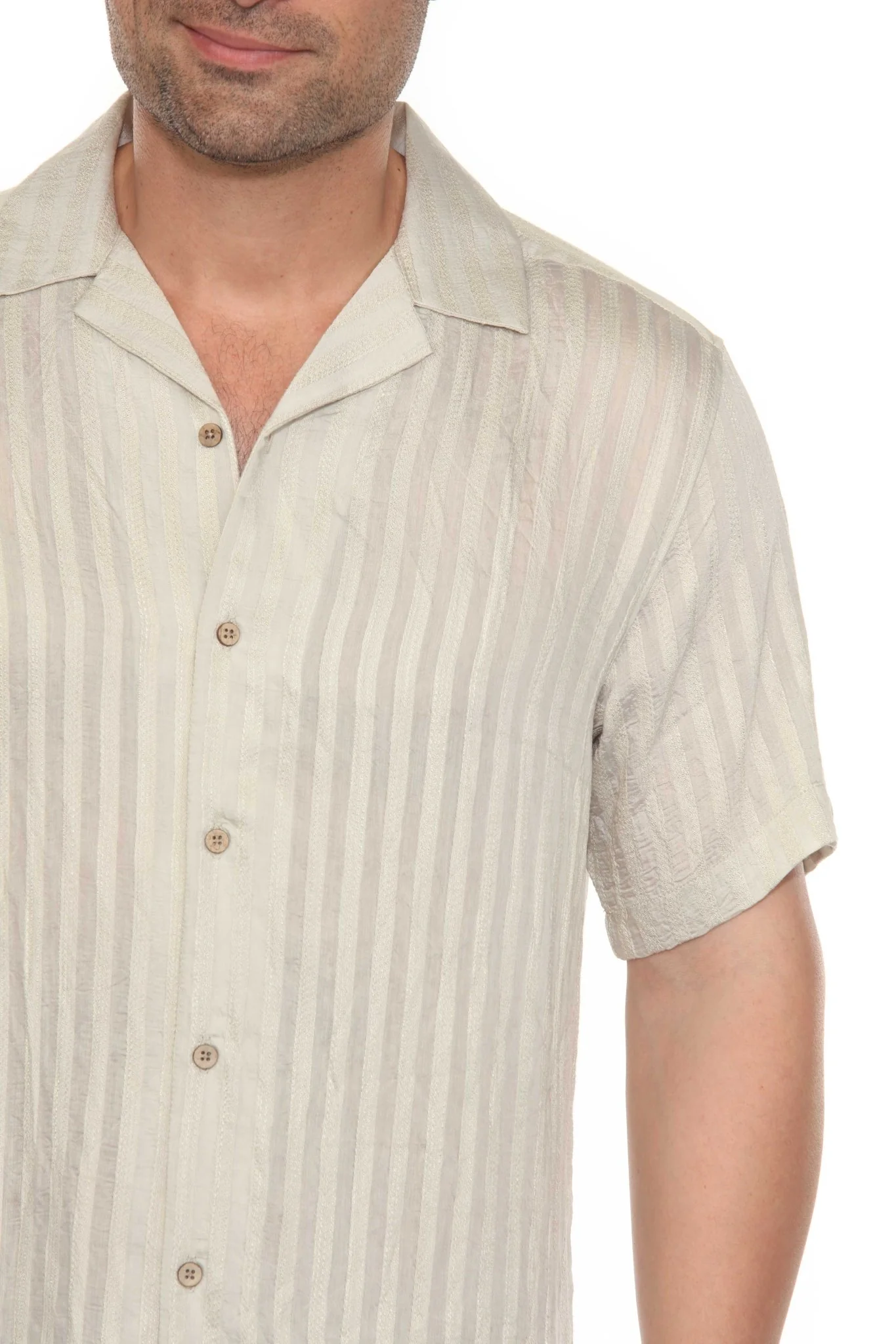 Men's Resort Style Casual Striped Lightweight Rayon Blend Shirt - Image 12