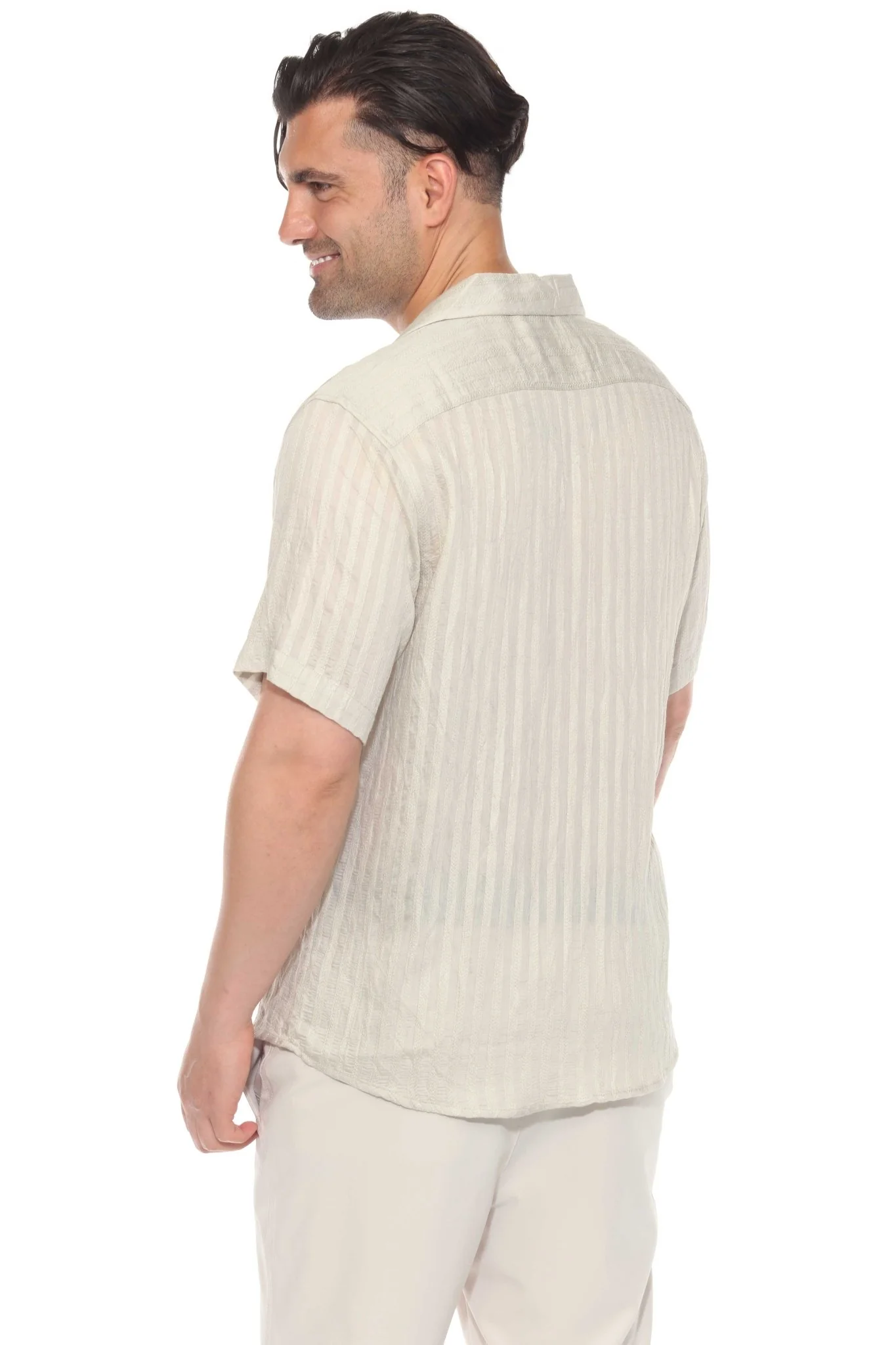 Men's Resort Style Casual Striped Lightweight Rayon Blend Shirt - Image 14