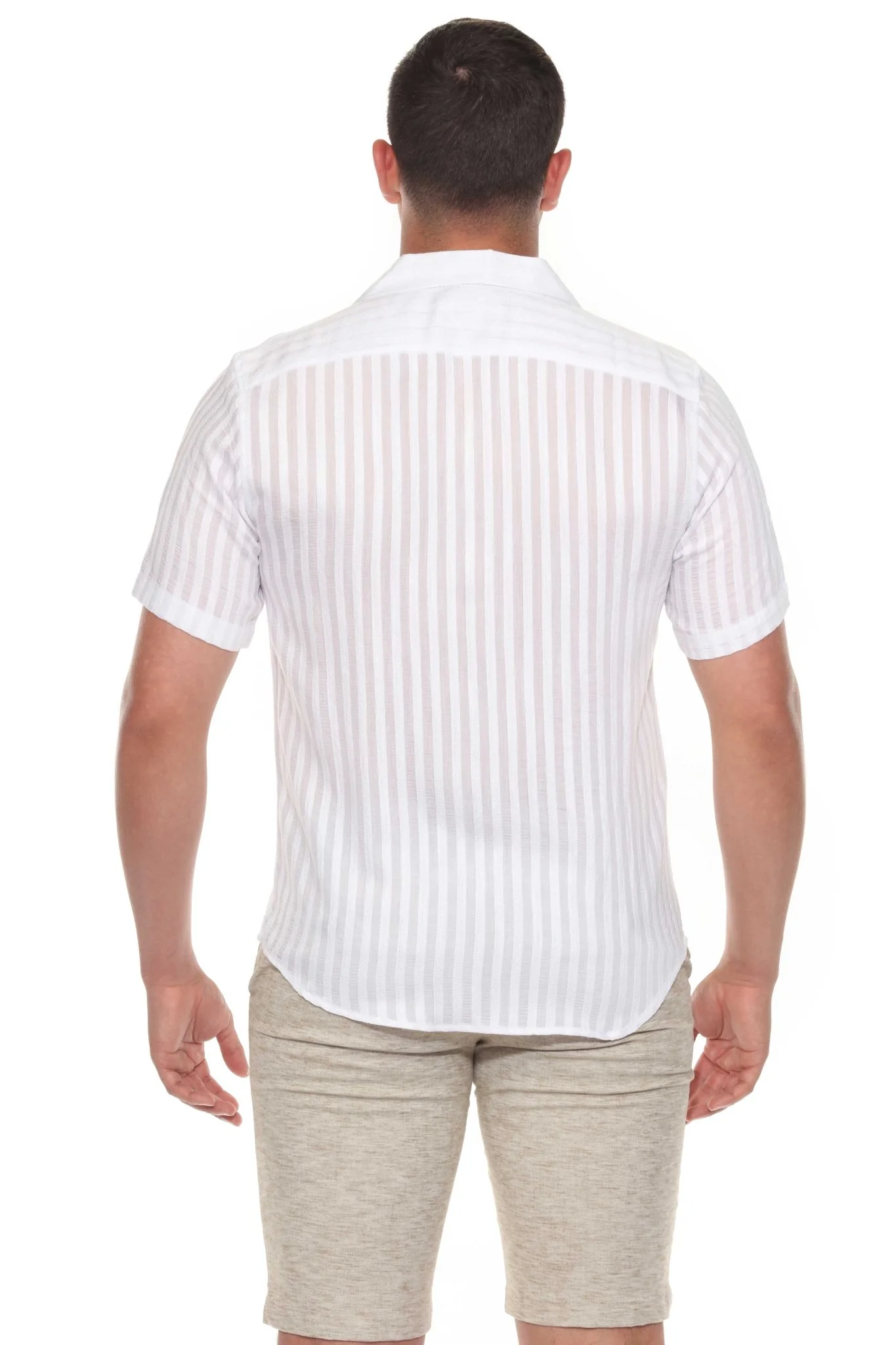 Men's Resort Style Casual Striped Lightweight Rayon Blend Shirt - Image 15