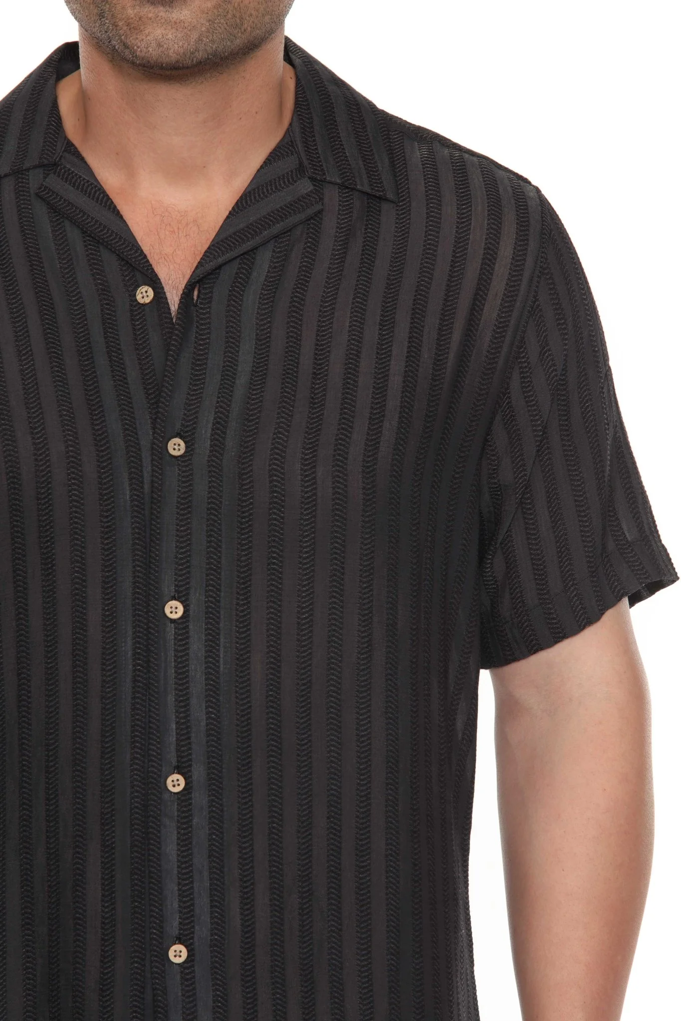 Men's Resort Style Casual Striped Lightweight Rayon Blend Shirt - Image 3