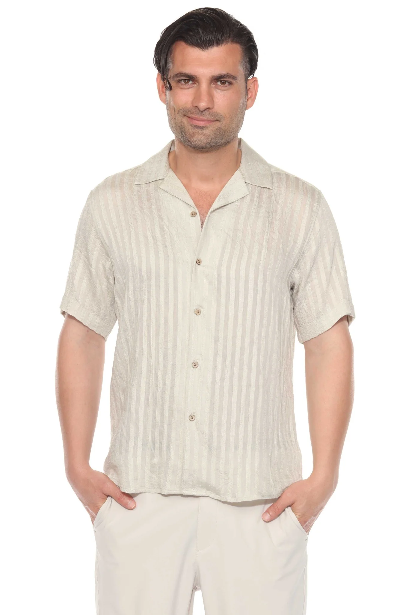 Men's Resort Style Casual Striped Lightweight Rayon Blend Shirt - Image 4