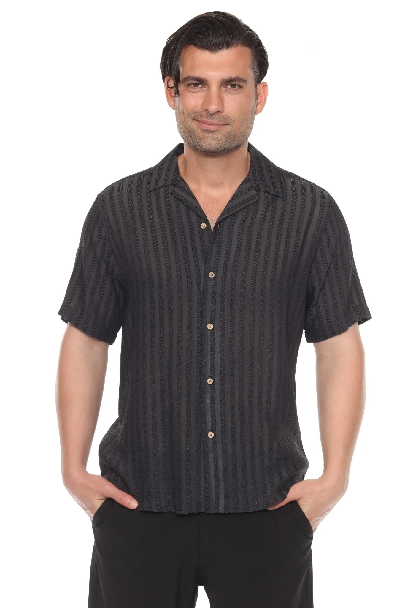 Men's Resort Style Casual Striped Lightweight Rayon Blend Shirt - Image 6