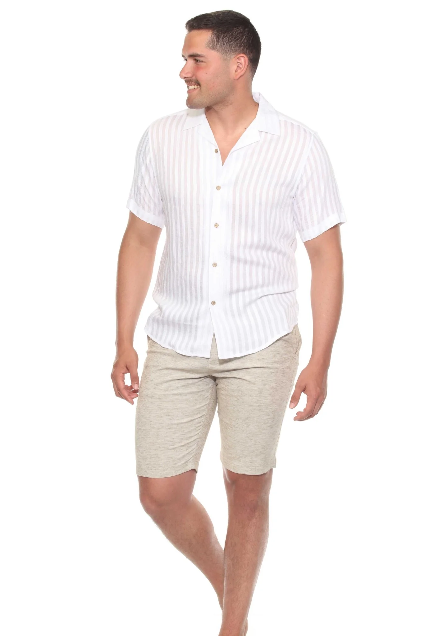 Men's Resort Style Casual Striped Lightweight Rayon Blend Shirt - Image 9