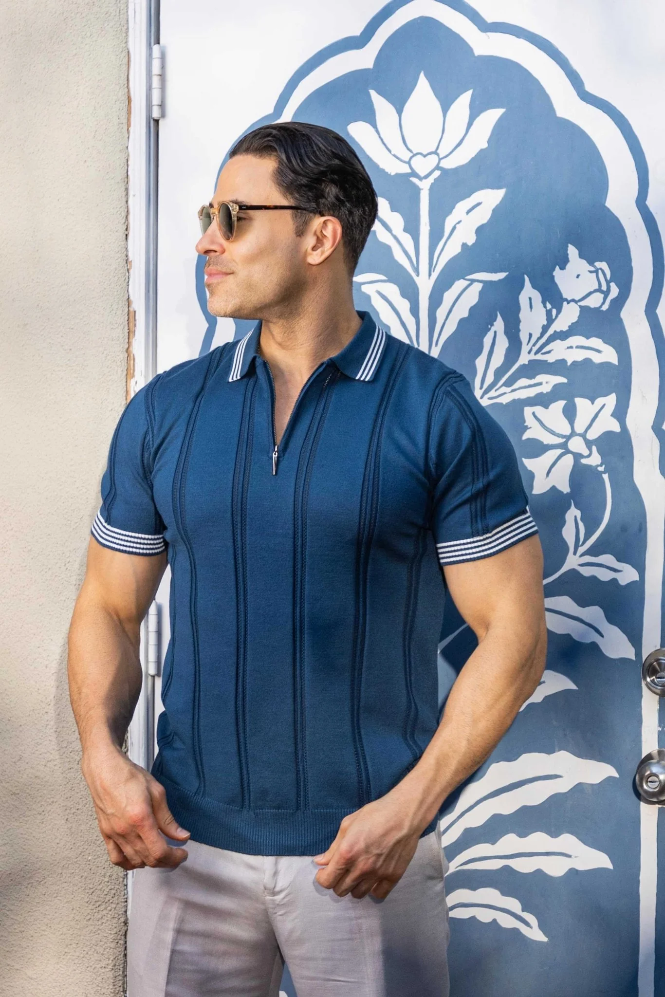 Men's Stylish Premium Knit Textured Polo Shirt with Stripe Accents - Image 11