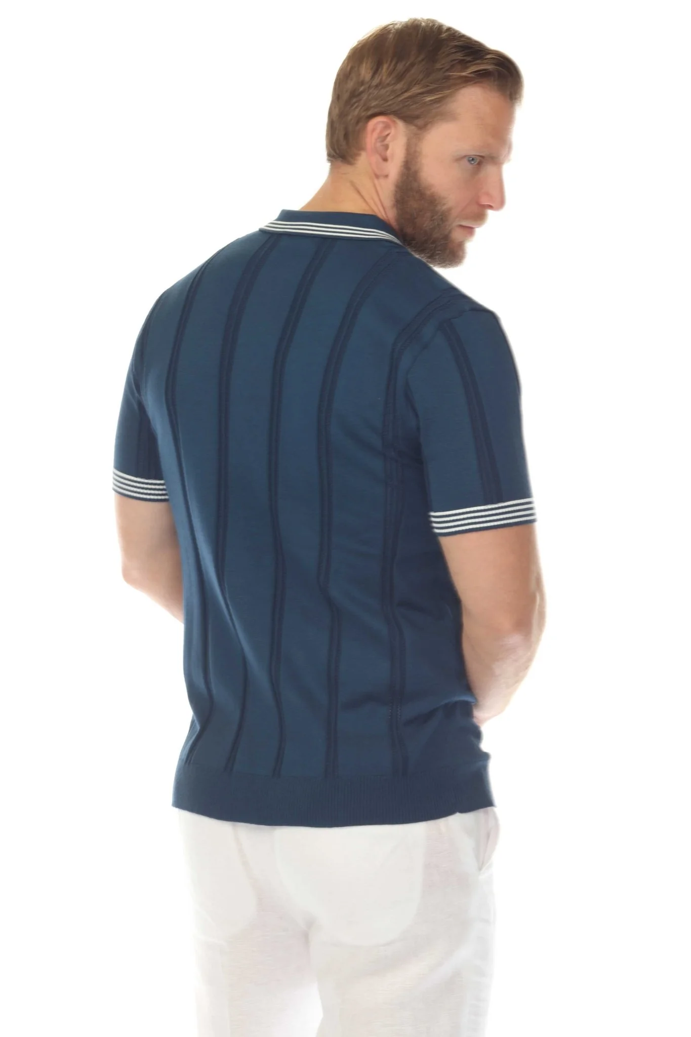 Men's Stylish Premium Knit Textured Polo Shirt with Stripe Accents - Image 13