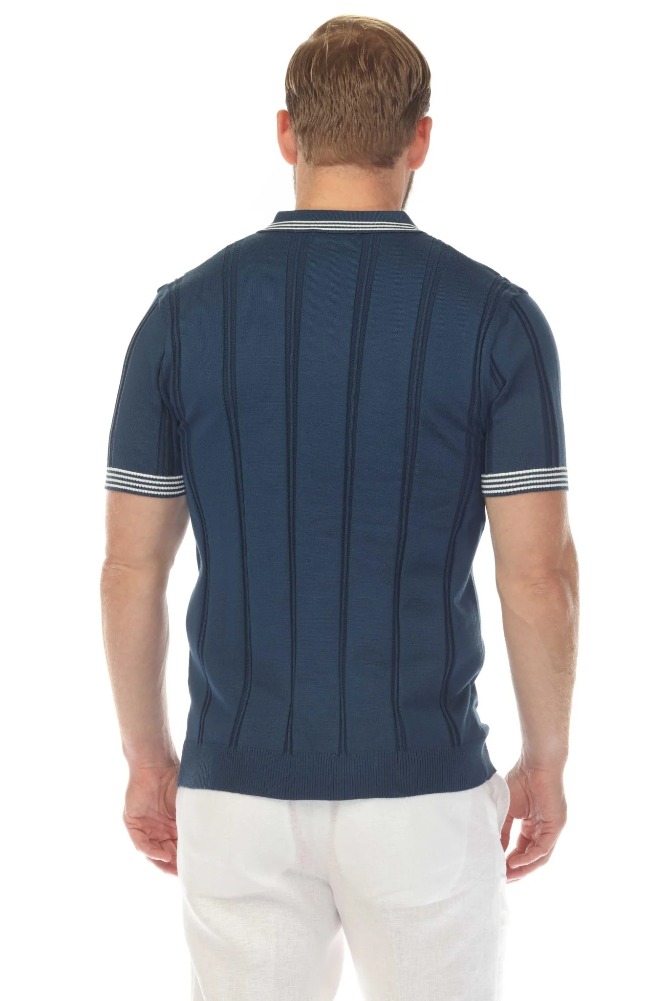 Men's Stylish Premium Knit Textured Polo Shirt with Stripe Accents - Image 15