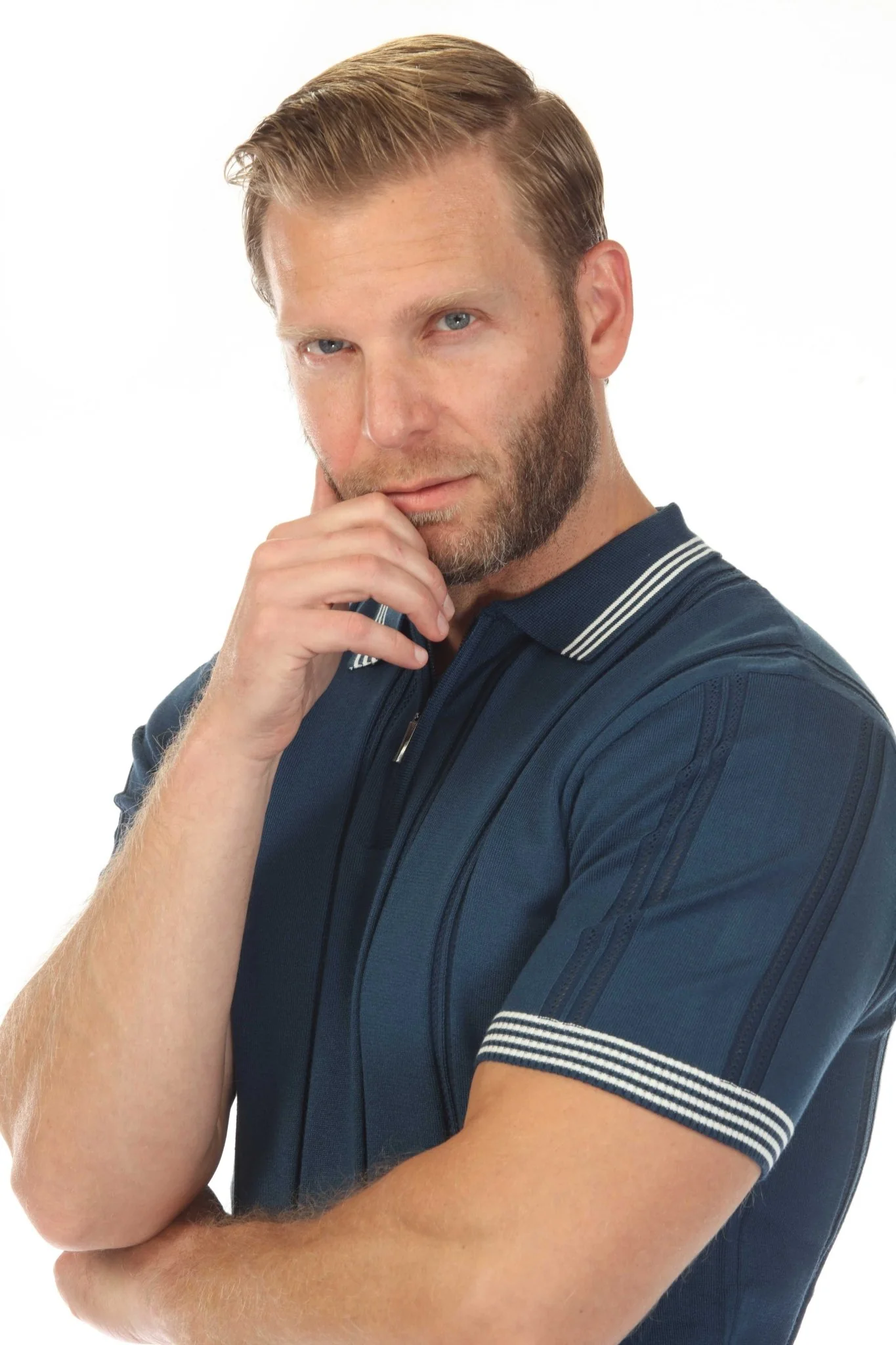 Men's Stylish Premium Knit Textured Polo Shirt with Stripe Accents - Image 16