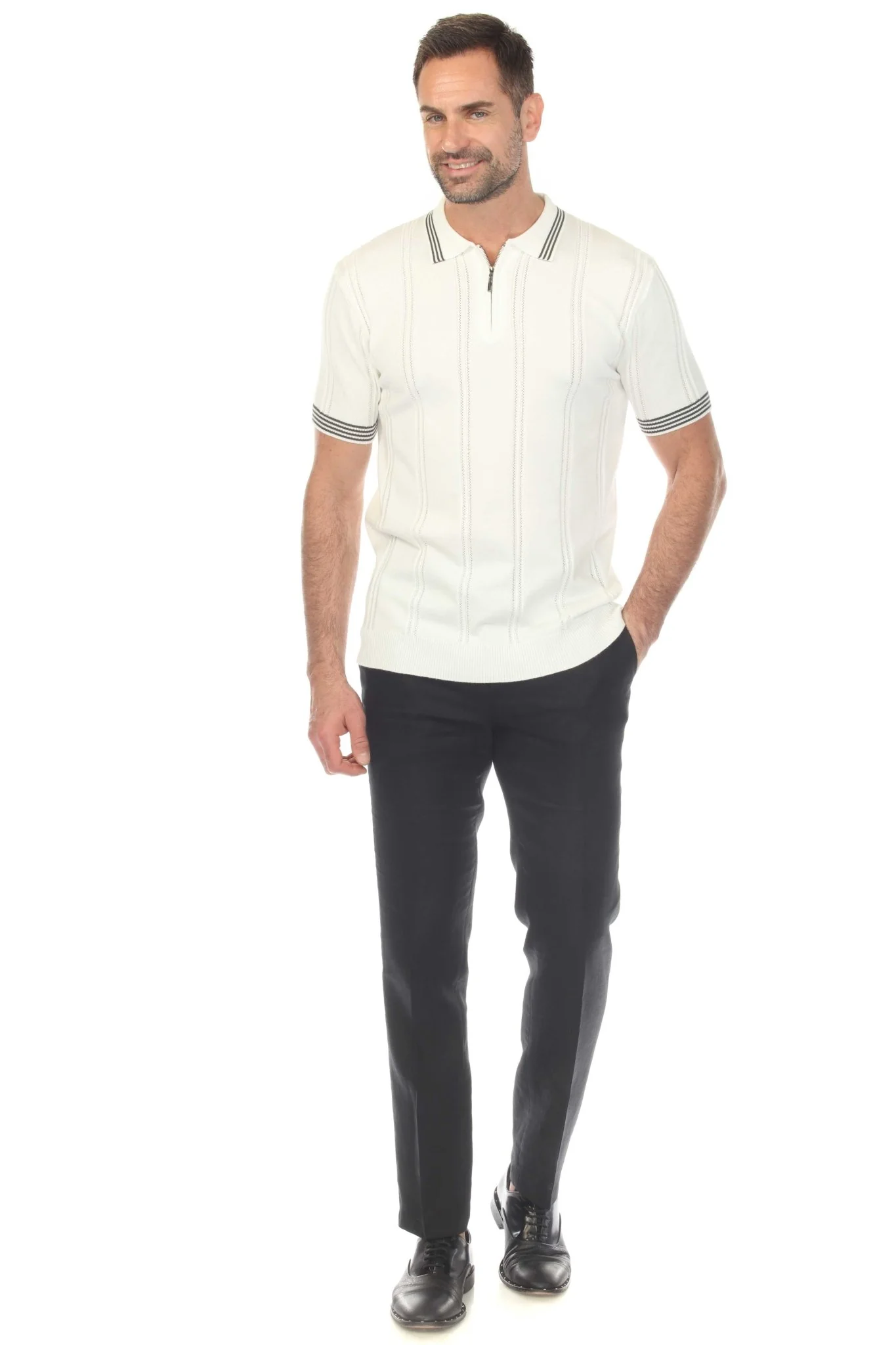 Men's Stylish Premium Knit Textured Polo Shirt with Stripe Accents - Image 18
