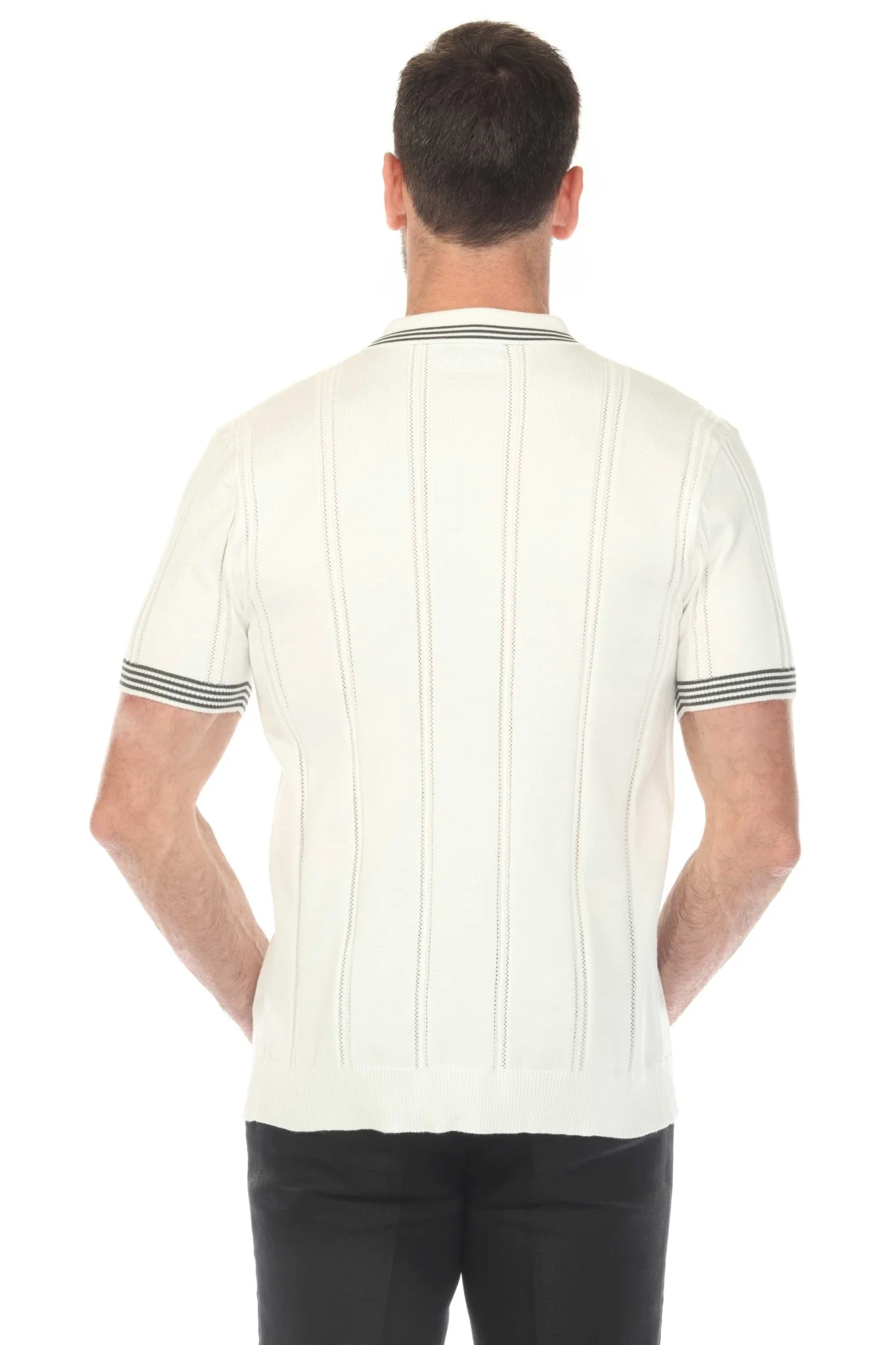 Men's Stylish Premium Knit Textured Polo Shirt with Stripe Accents - Image 24