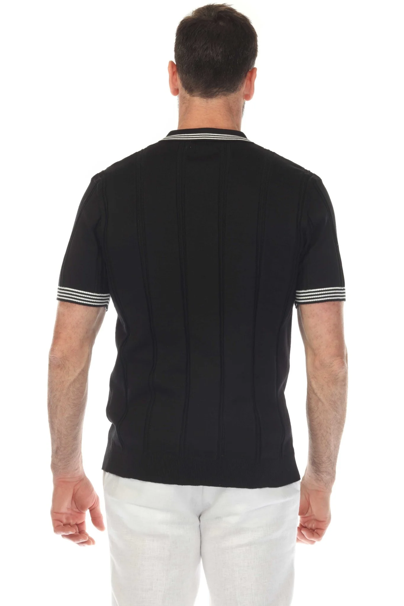 Men's Stylish Premium Knit Textured Polo Shirt with Stripe Accents - Image 33