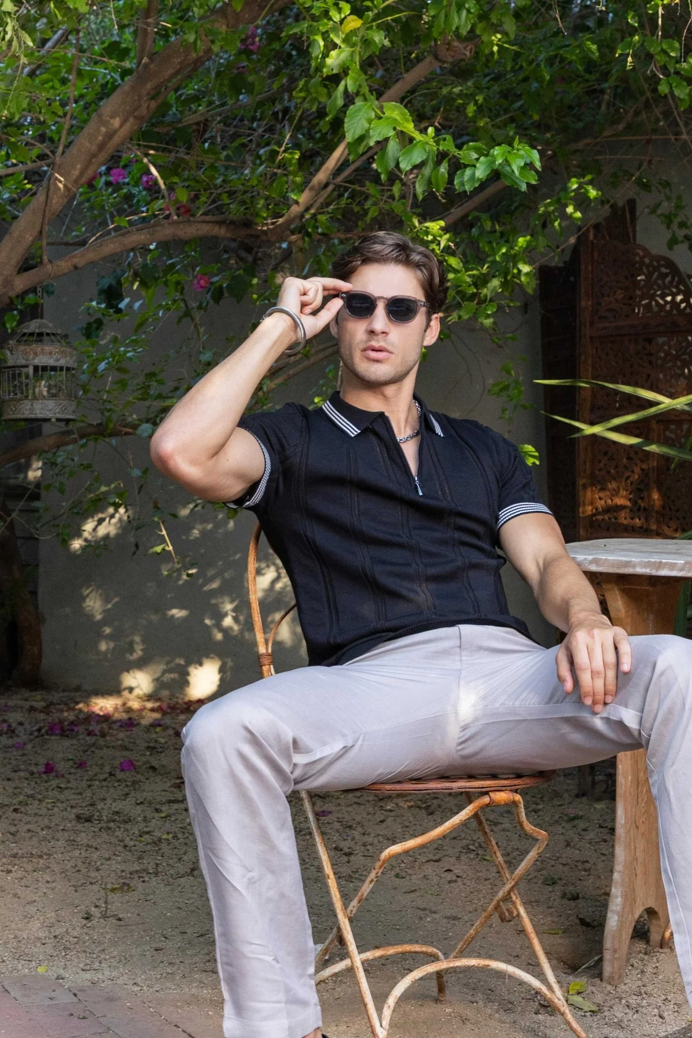 Men's Stylish Premium Knit Textured Polo Shirt with Stripe Accents - Image 39