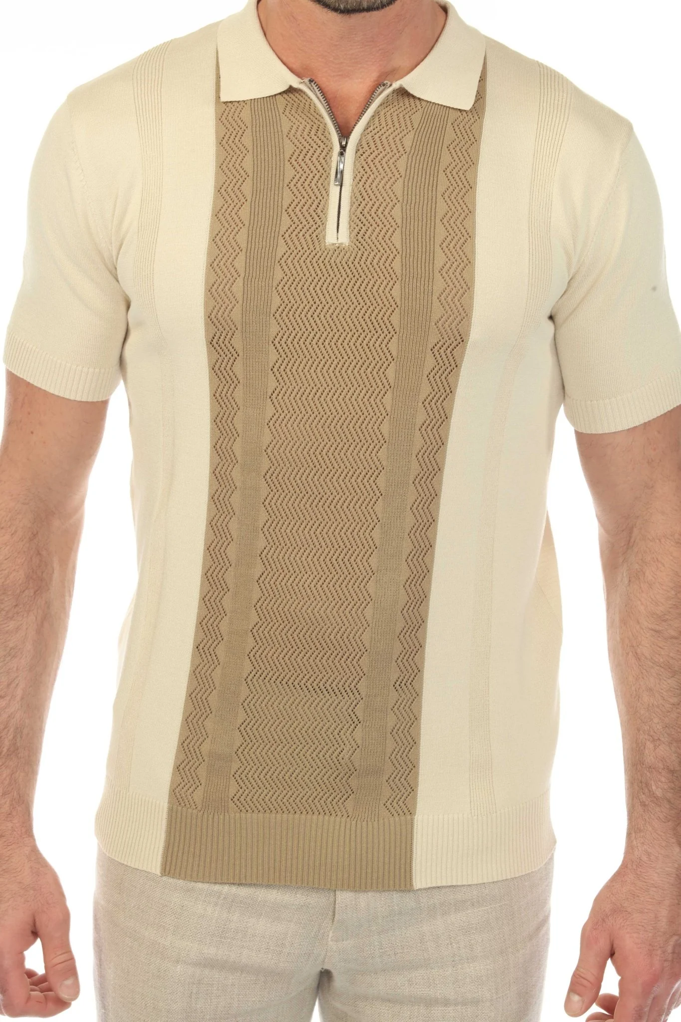 Men's Stylish Premium Knit Textured Polo Shirt with Stripe Accents - Image 12