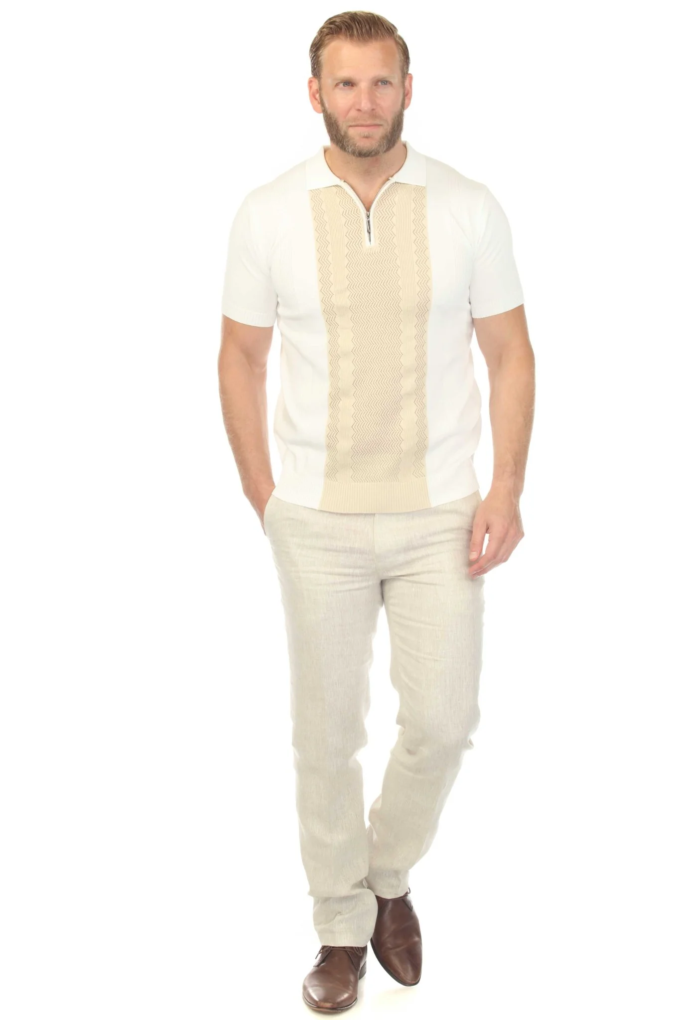 Men's Stylish Premium Knit Textured Polo Shirt with Stripe Accents - Image 15