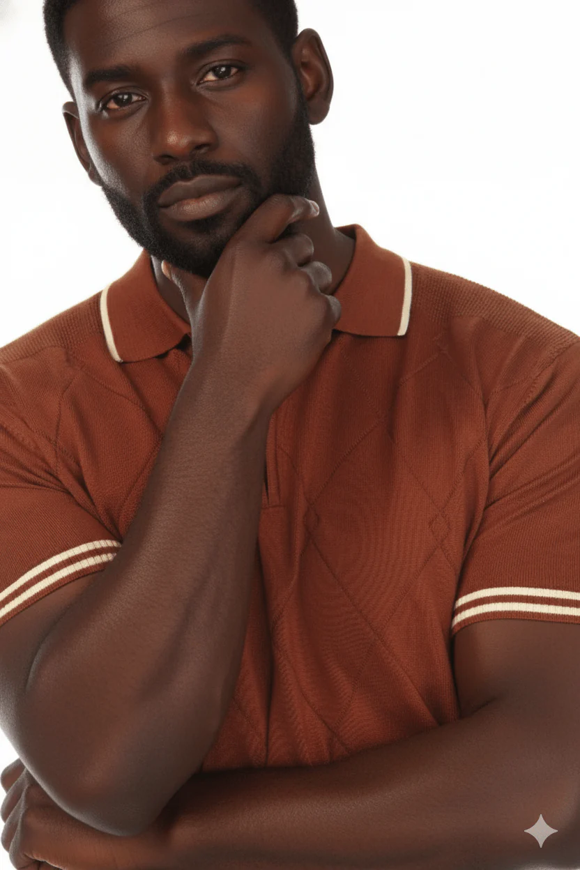 Men's Stylish Premium Knit Textured Polo Shirt with Stripe Accents - Image 2
