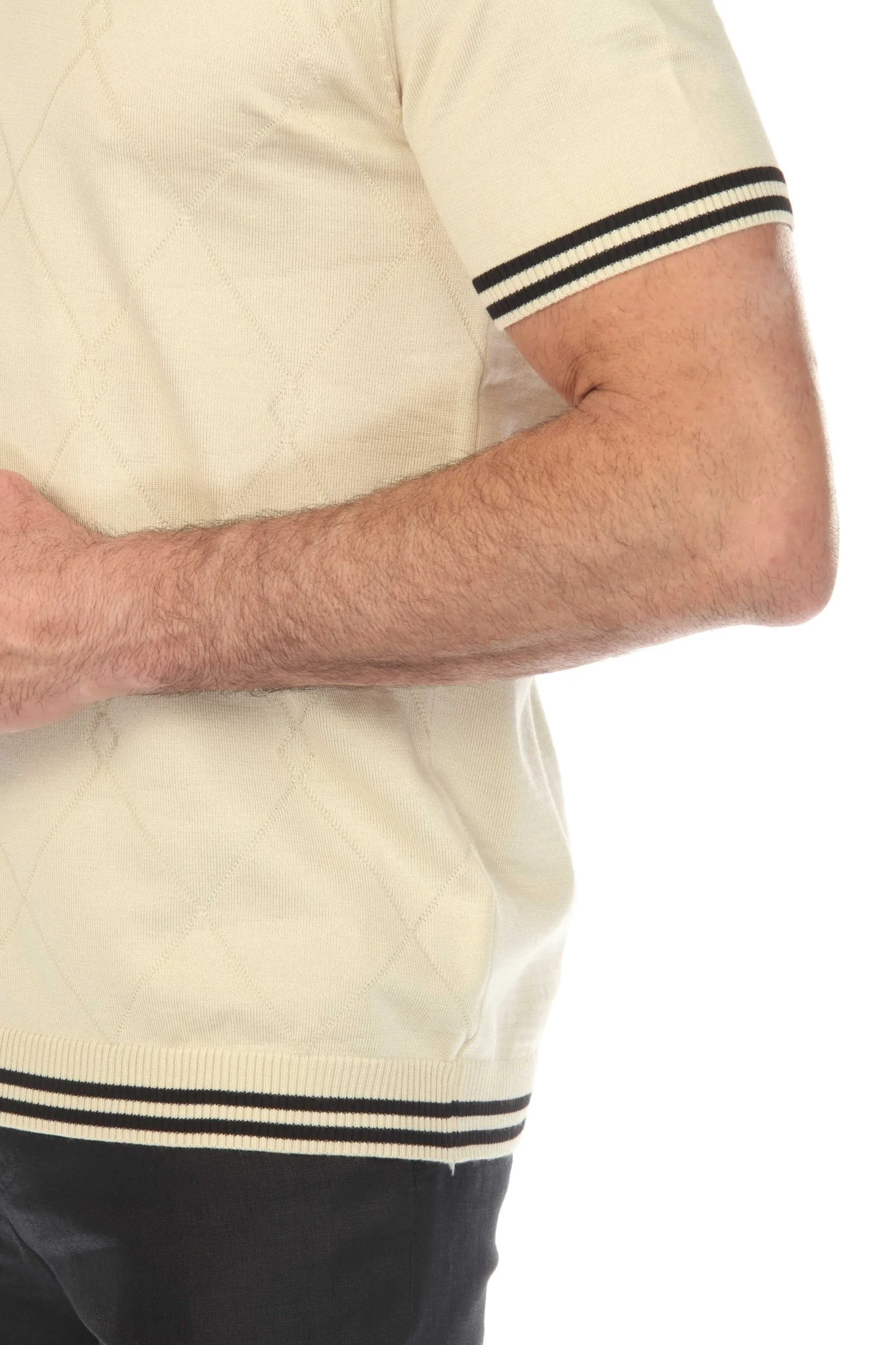 Men's Stylish Premium Knit Textured Polo Shirt with Stripe Accents - Image 22