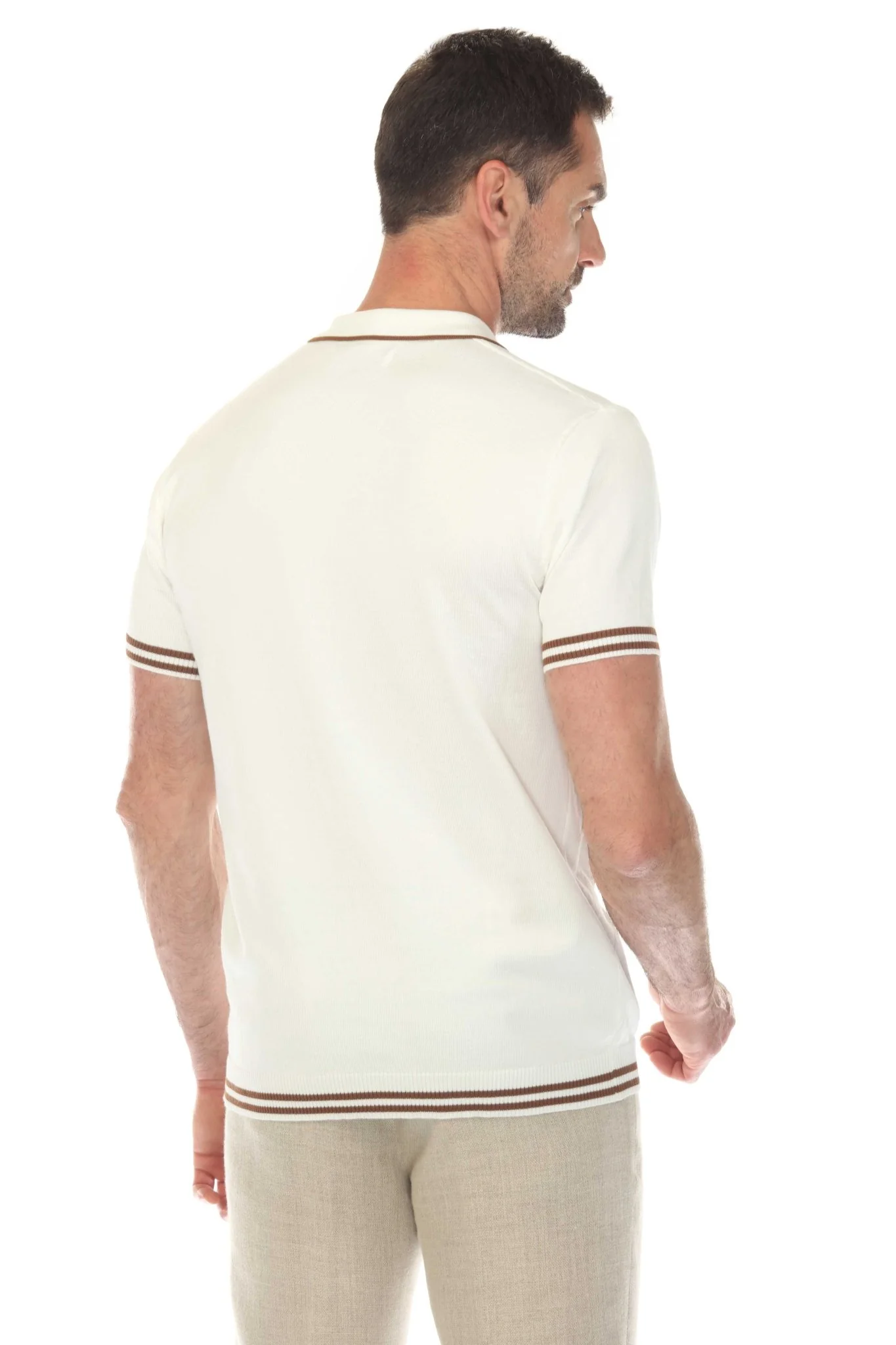 Men's Stylish Premium Knit Textured Polo Shirt with Stripe Accents - Image 39
