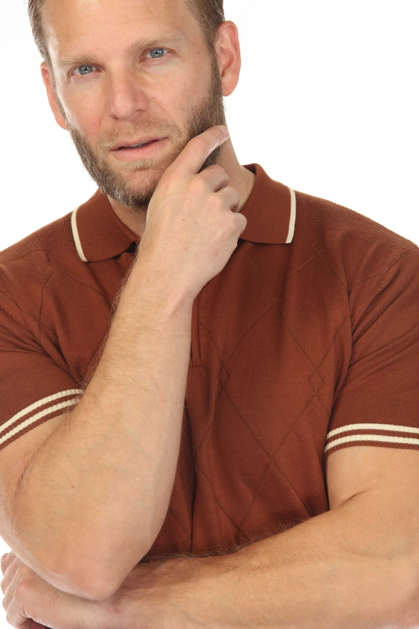 Men's Stylish Premium Knit Textured Polo Shirt with Stripe Accents - Image 7
