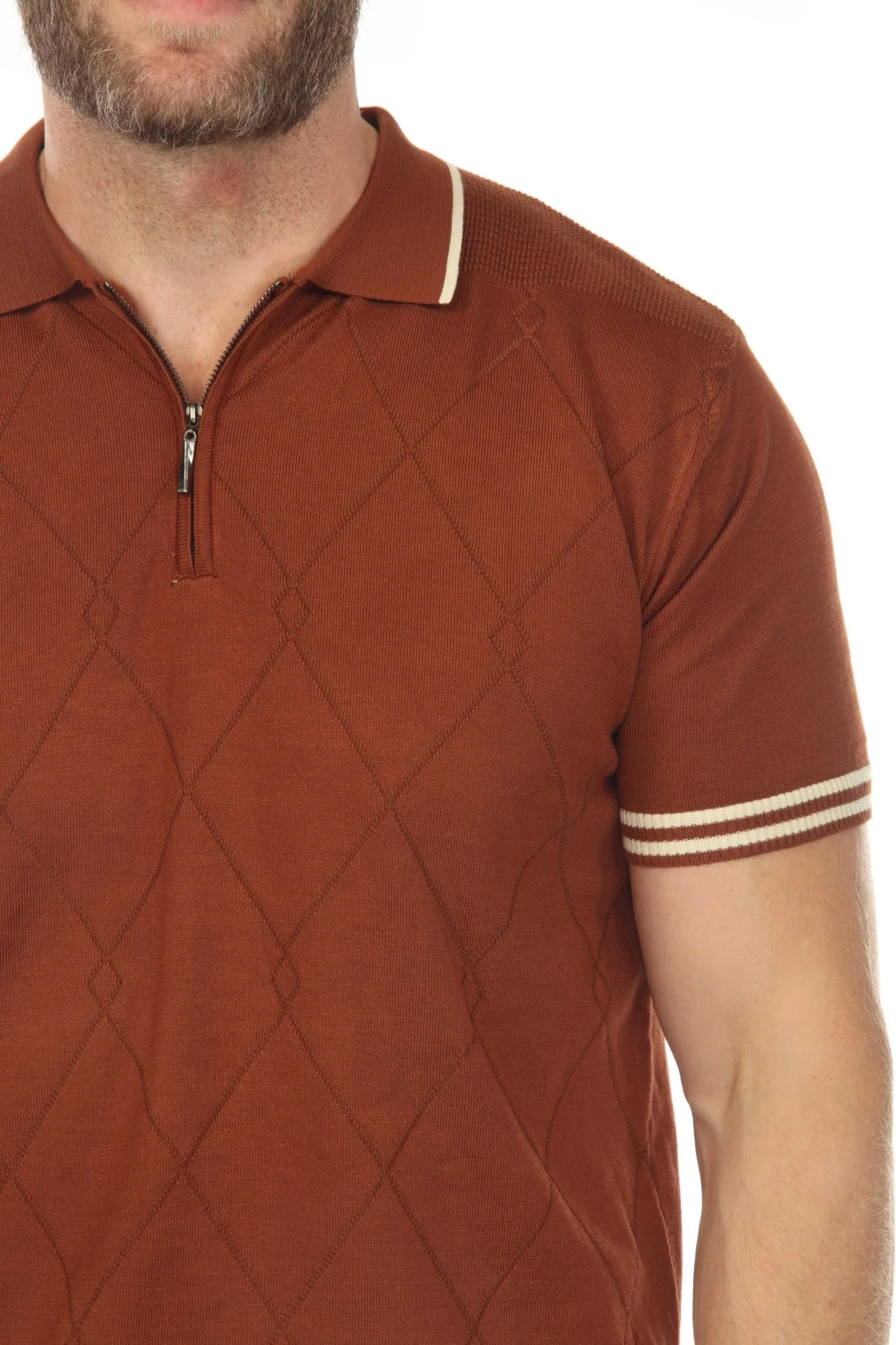 Men's Stylish Premium Knit Textured Polo Shirt with Stripe Accents - Image 8