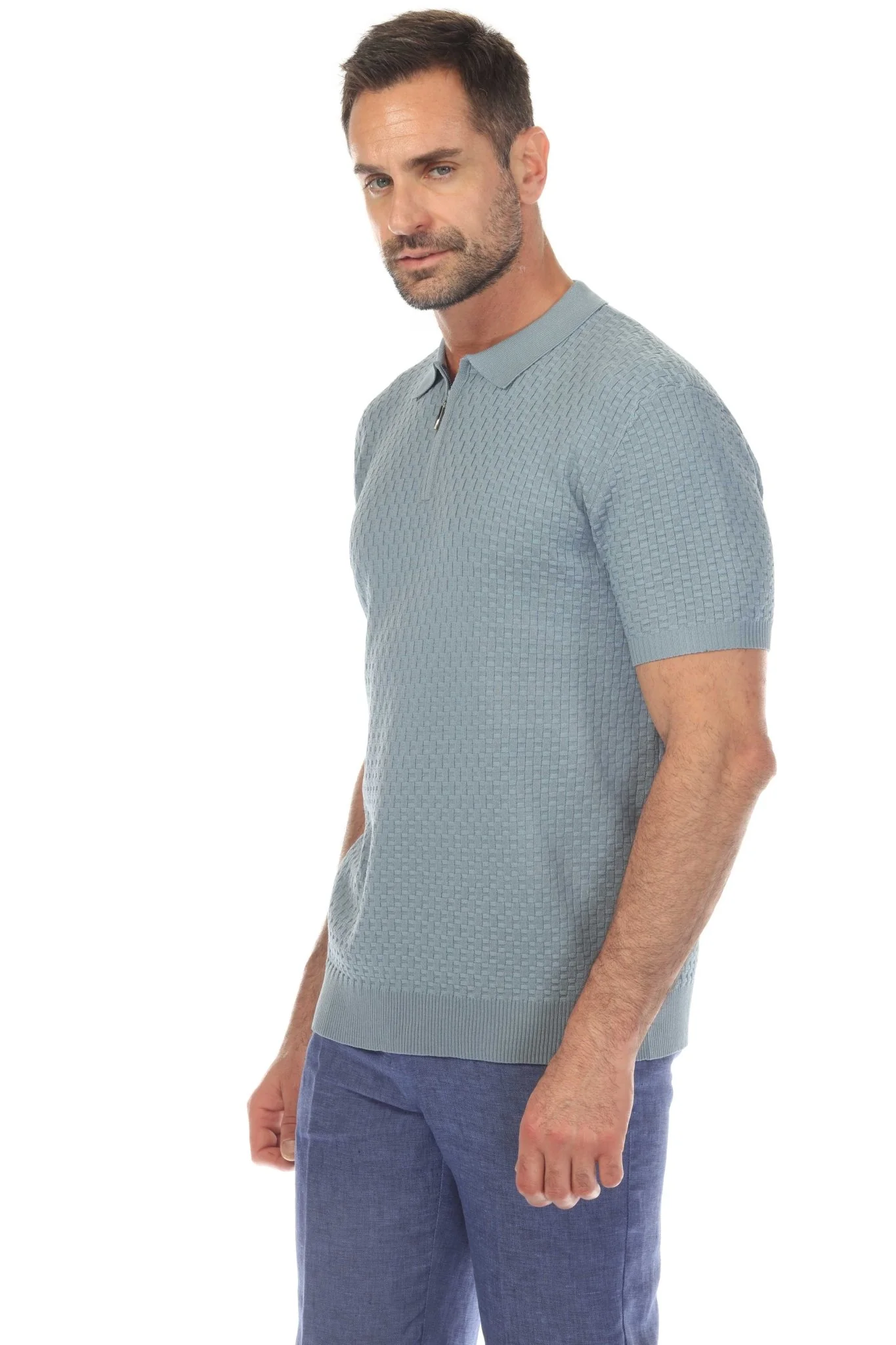 Men's Stylish Premium Knit Textured Polo Shirt with Stripe Accents - Image 15