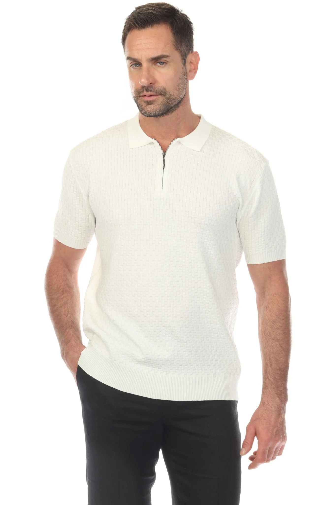 Men's Stylish Premium Knit Textured Polo Shirt with Stripe Accents - Image 27