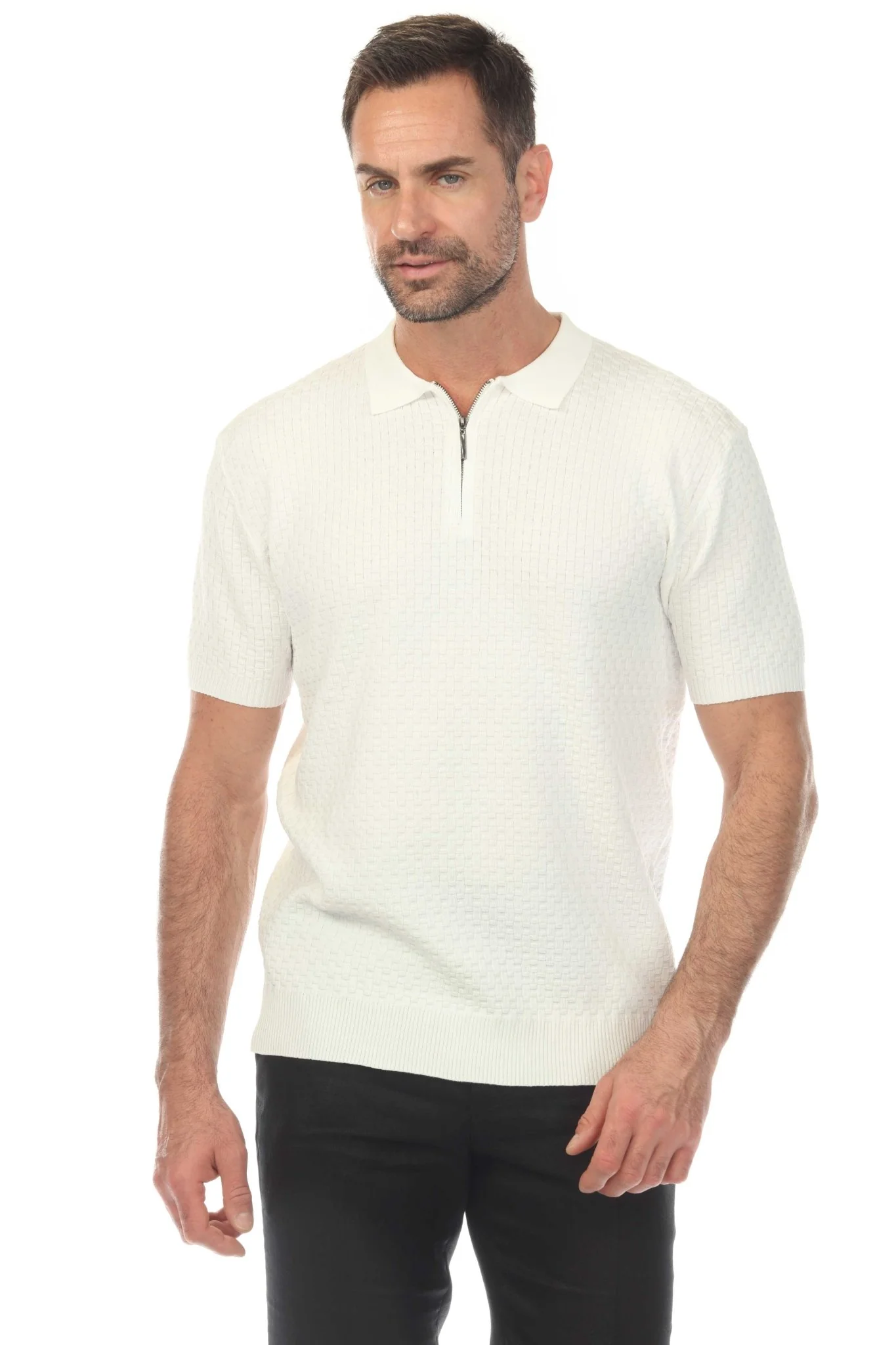 Men's Stylish Premium Knit Textured Polo Shirt with Stripe Accents - Image 29