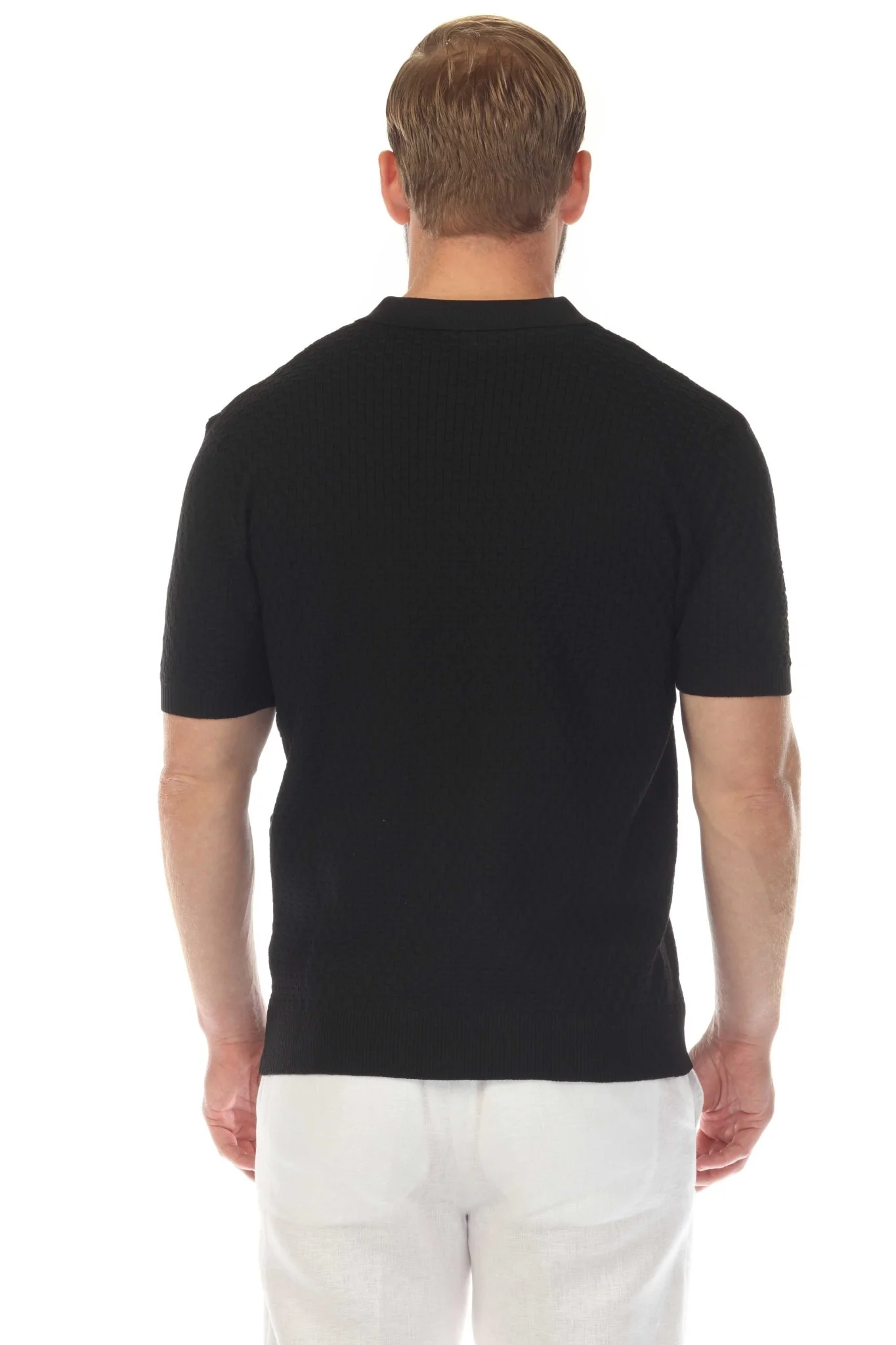 Men's Stylish Premium Knit Textured Polo Shirt with Stripe Accents - Image 46