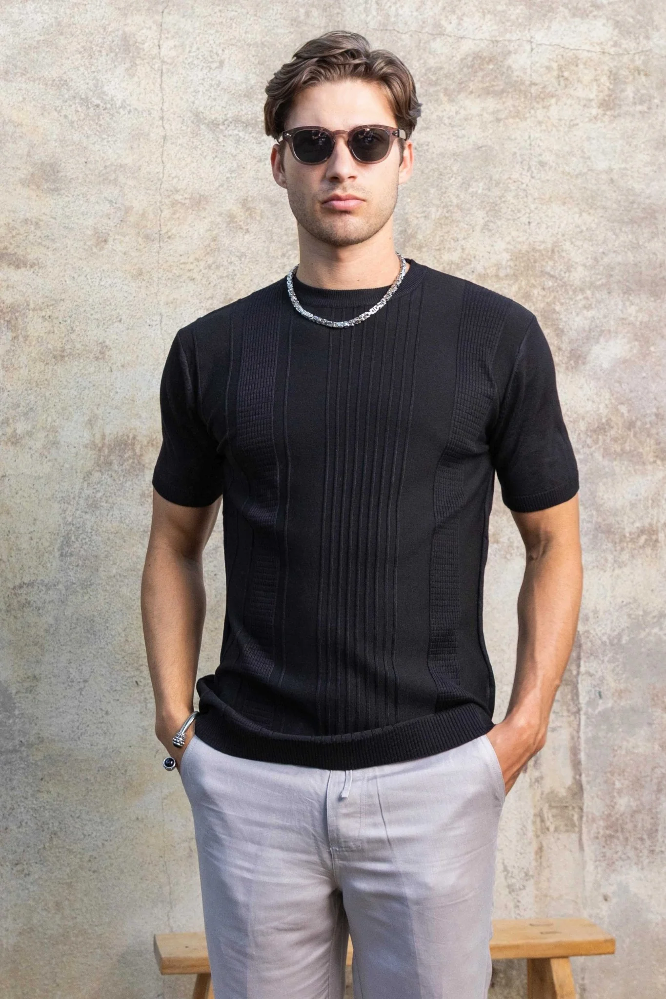 Men's Stylish Premium Knit Textured T-Shirt - Image 4
