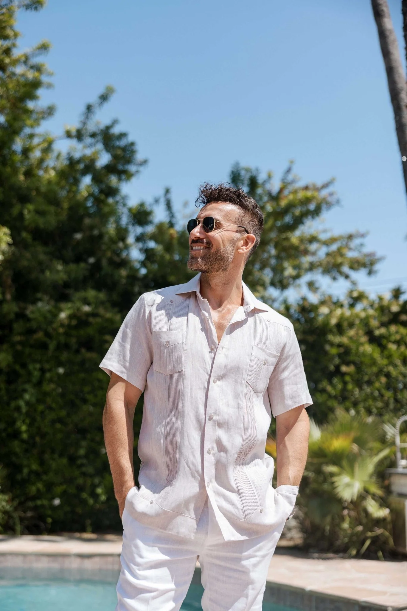 Men's Yarn Dye 100% Linen Guayabera Shirt Short Sleeve 2 Pocket Design - Image 11
