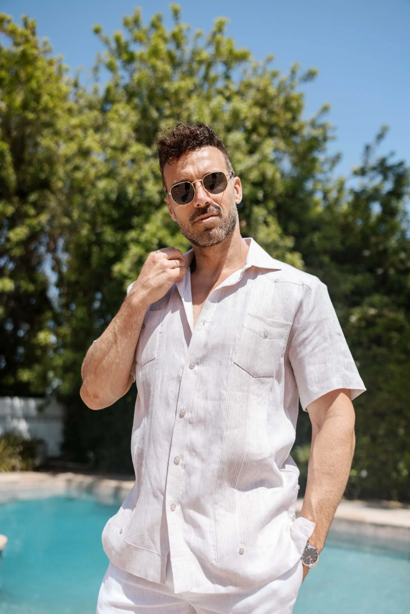 Men's Yarn Dye 100% Linen Guayabera Shirt Short Sleeve 2 Pocket Design - Image 19
