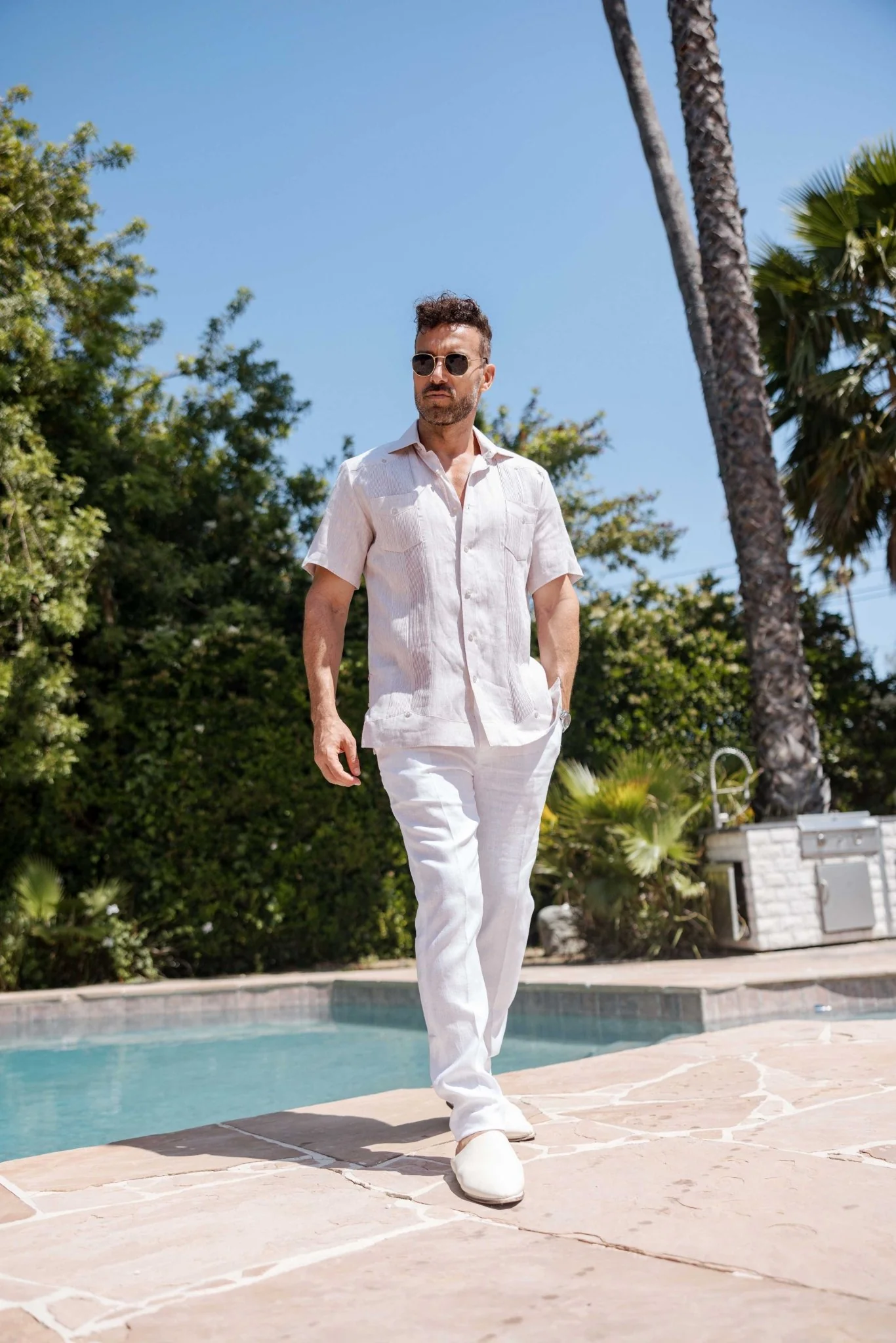 Men's Yarn Dye 100% Linen Guayabera Shirt Short Sleeve 2 Pocket Design - Image 21