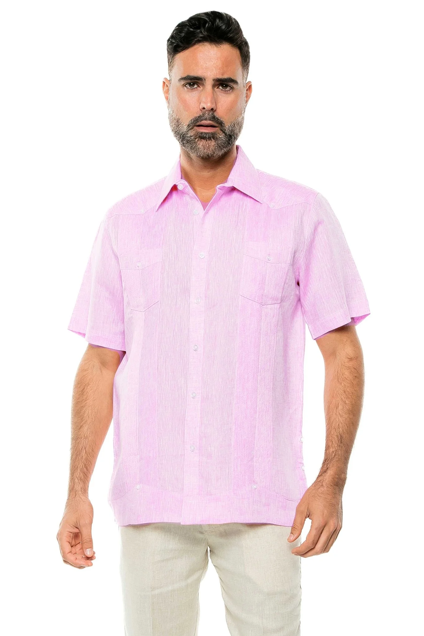 Men's Yarn Dye 100% Linen Guayabera Shirt Short Sleeve 2 Pocket Design - Image 23