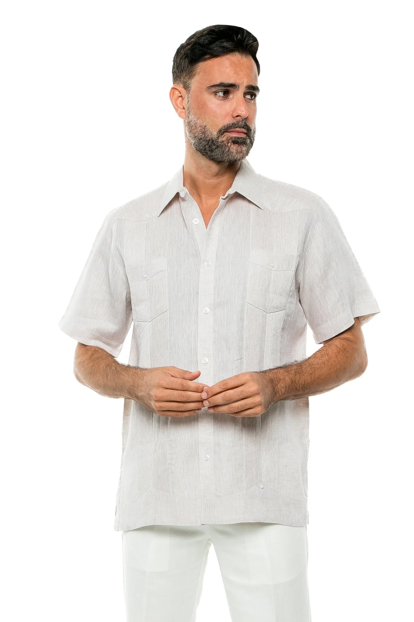 Men's Yarn Dye 100% Linen Guayabera Shirt Short Sleeve 2 Pocket Design - Image 24