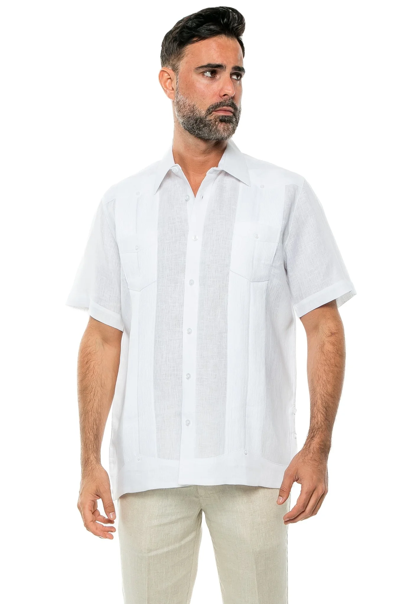 Men's Yarn Dye 100% Linen Guayabera Shirt Short Sleeve 2 Pocket Design - Image 26