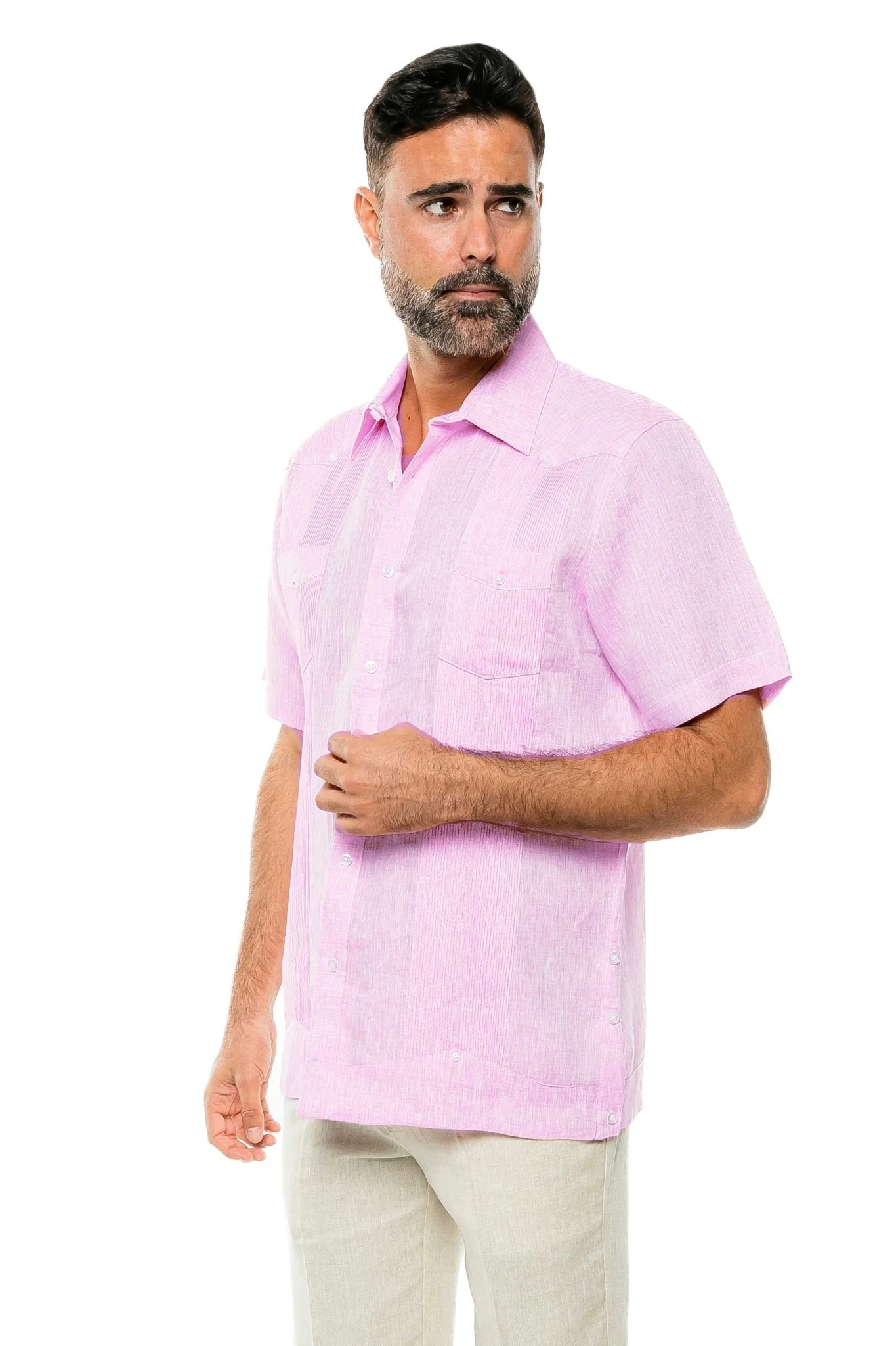 Men's Yarn Dye 100% Linen Guayabera Shirt Short Sleeve 2 Pocket Design - Image 29